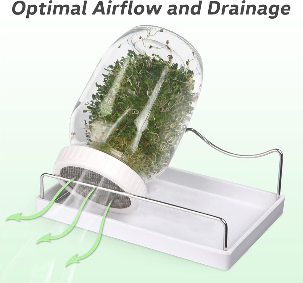 Complete Sprouting Jar Kit| 2 Wide Mouth Mason Jars, 316 Screen Sprout Lids, Blackout Sleeves, Tray, Stand| Sprouter