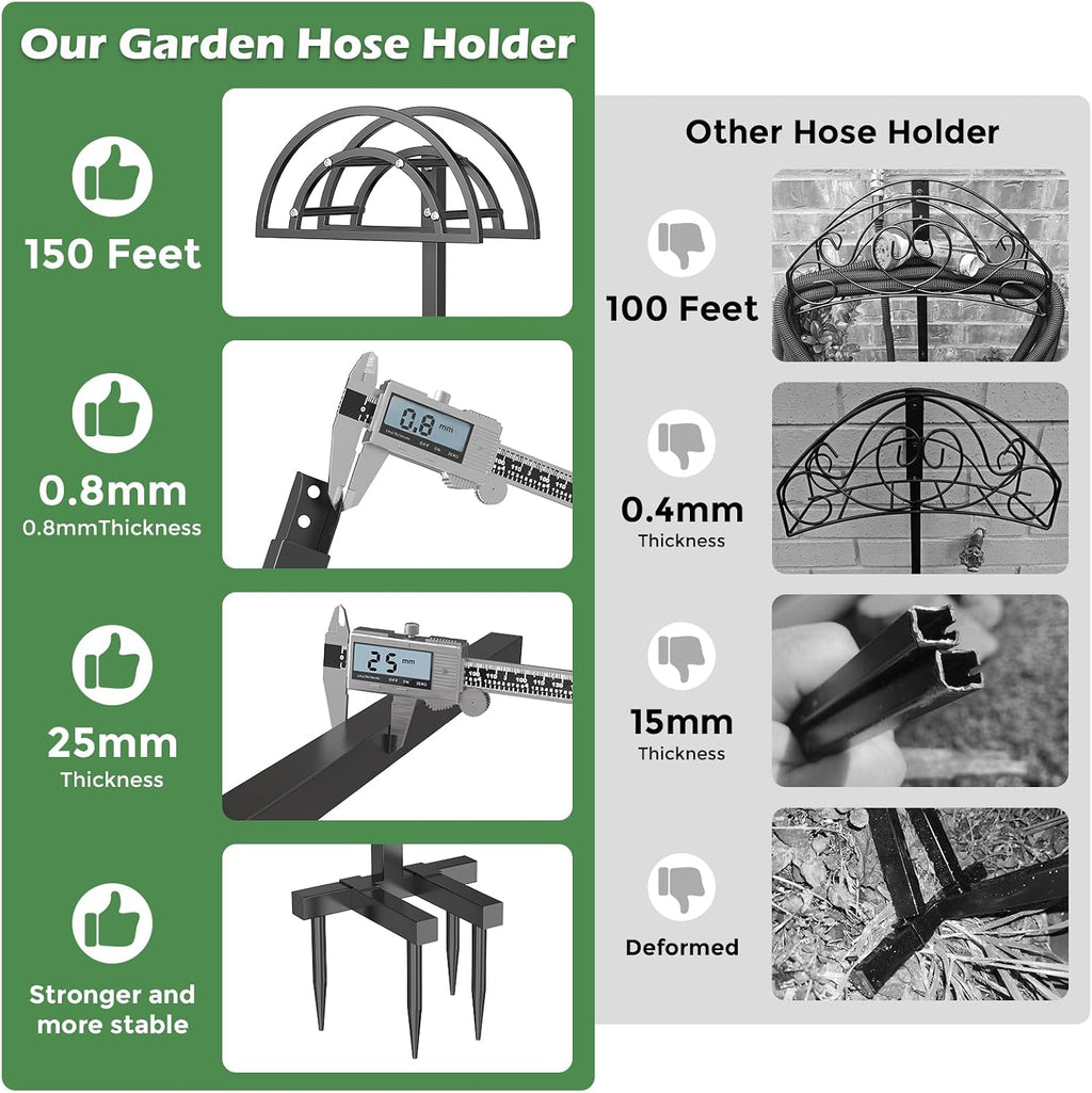 OLV Garden Hose Holder, Heavy Duty Freestanding Outdoor Water Hose Holder Stand Holds 150-ft Hoses, Detachable Metal