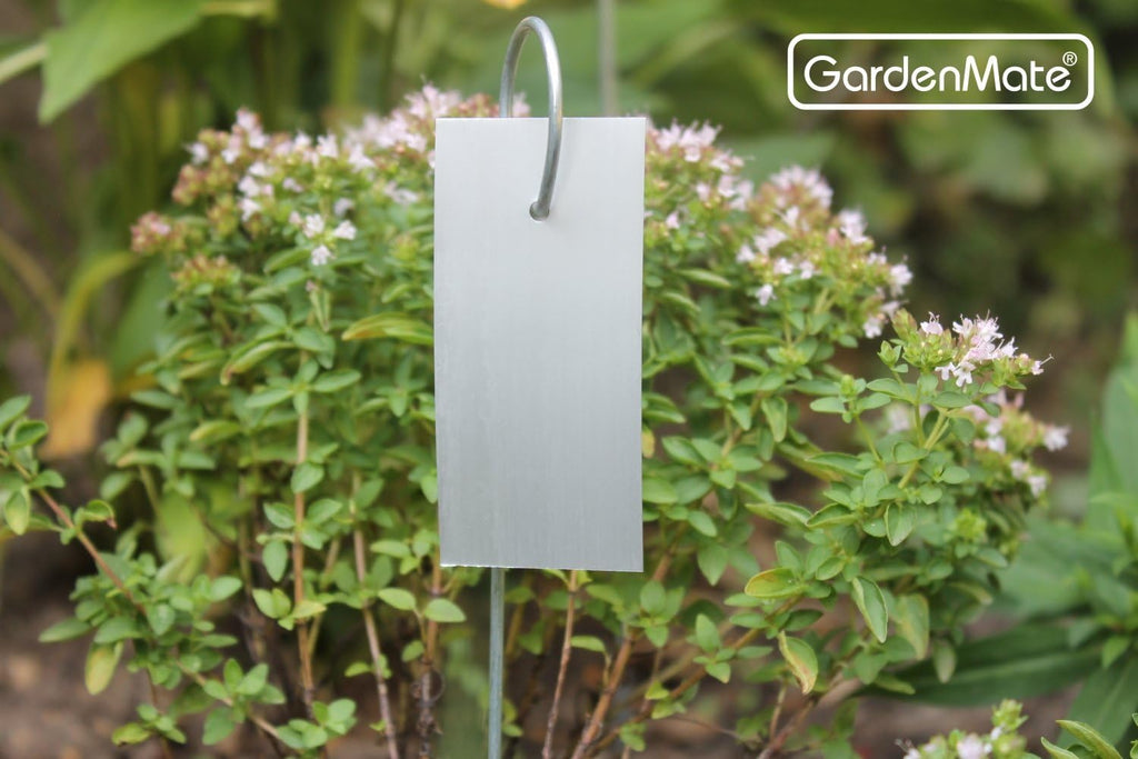 GardenMate 25-Pack Weatherproof Hook Metal Plant Labels Hanging on a Metal Rod, Height 10", Label Area 3'' x 1 3/8''