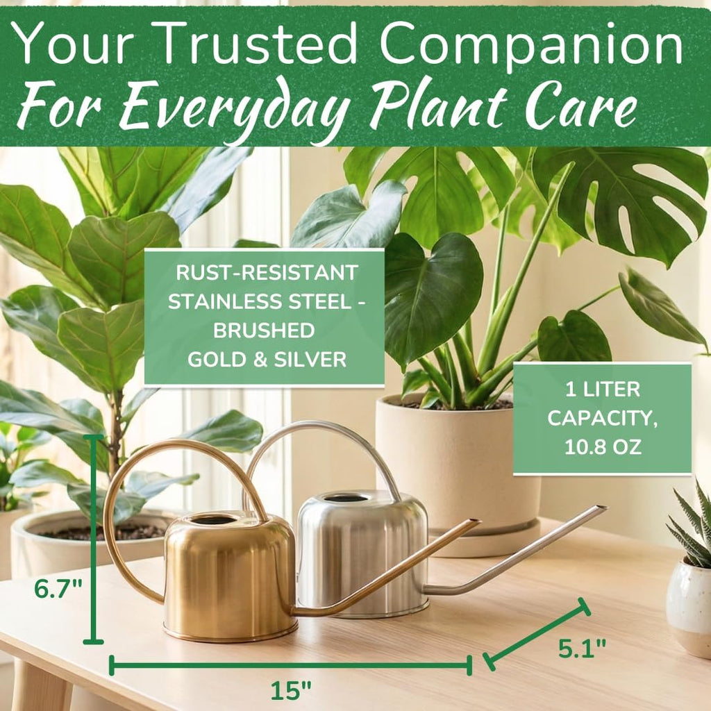 Stainless Steel Houseplant Watering Can, Brushed Gold, 1L Capacity