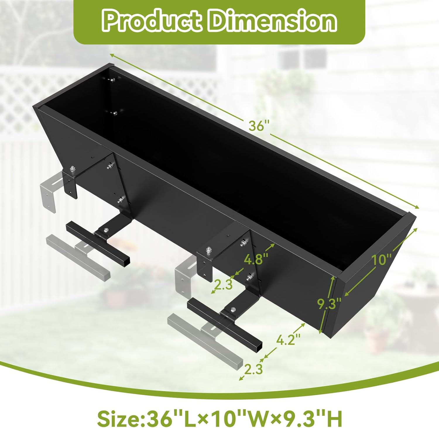 Railing Planter Box 36 Inch, Heavy Duty Metal Window Boxes | Adjustable Bracket, Drainage Hole, Foam Pad, Rust