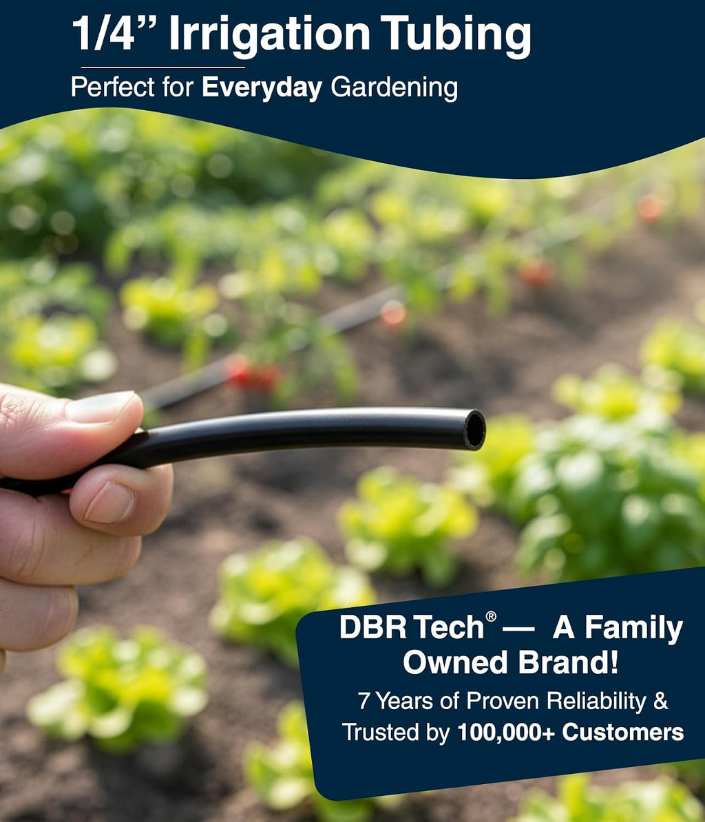 DBR Tech® 1/4 Drip Irrigation Tubing, 200 Feet, Flexible PVC Plastic Drip Irrigation Hose for Gardening, Misting