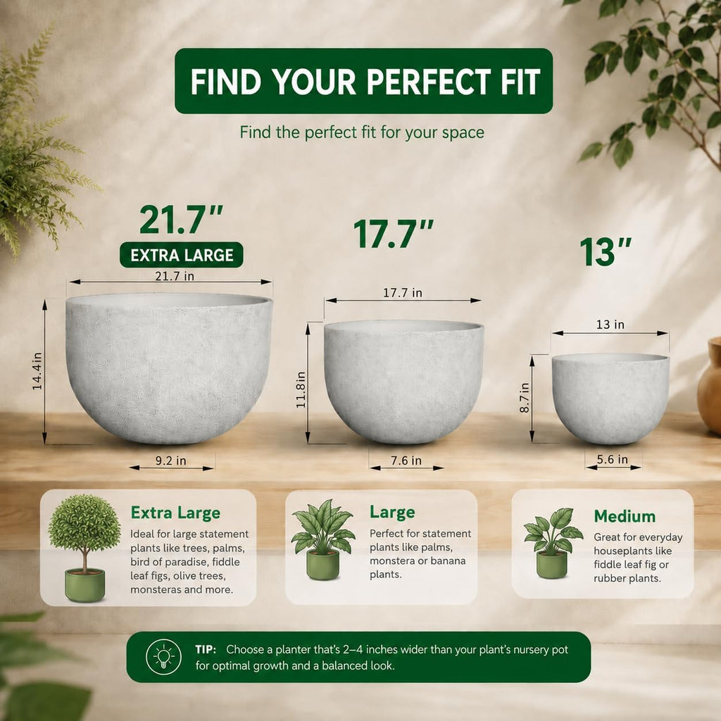 Large Resin Planter Pot for Trees Big Flower – Lightweight Round Plant Pot with Stone-Textured Finish