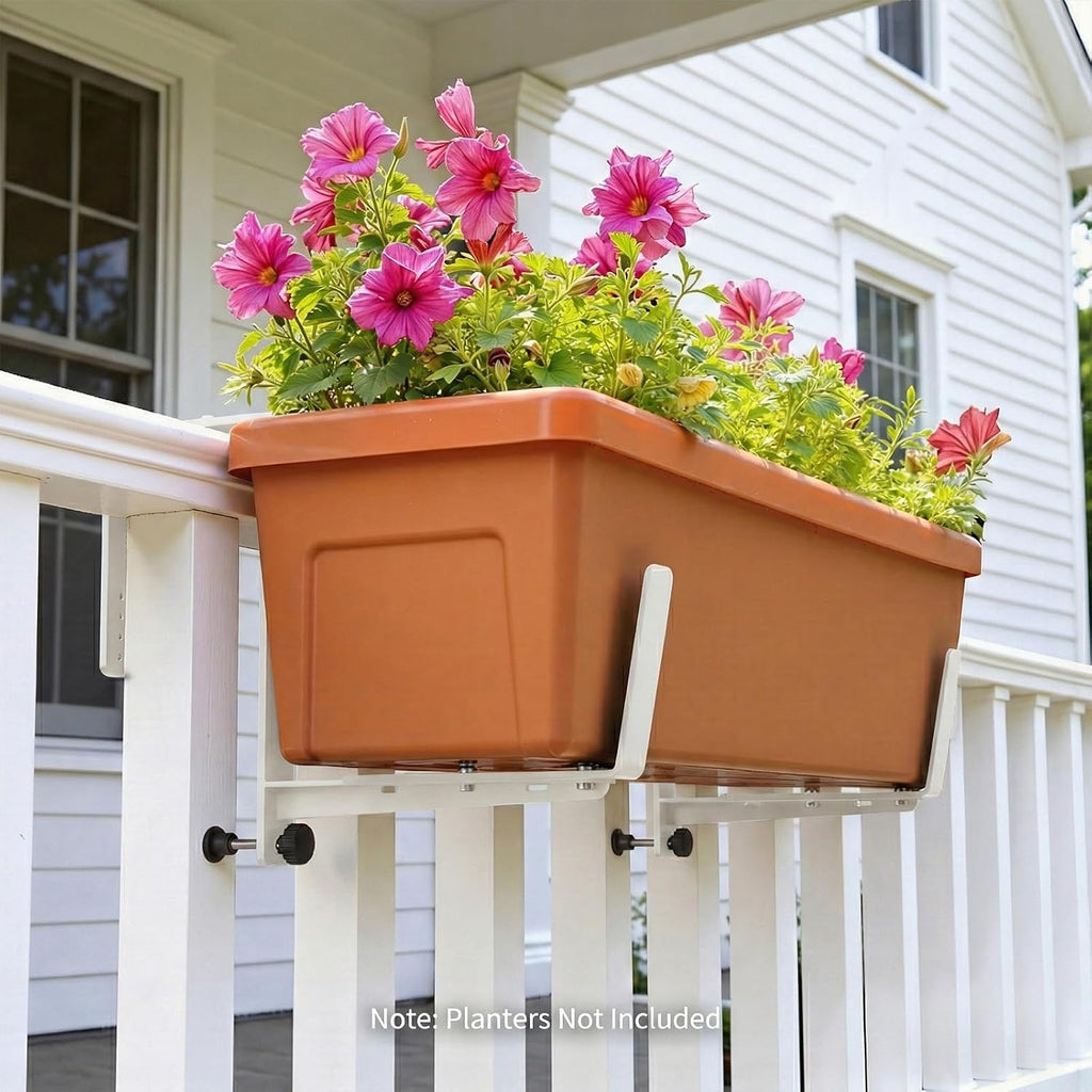 Window Box Brackets, Adjustable Planter Box Brackets, Heavy Duty Iron Flower Box Brackets for Railings, with Enhanced