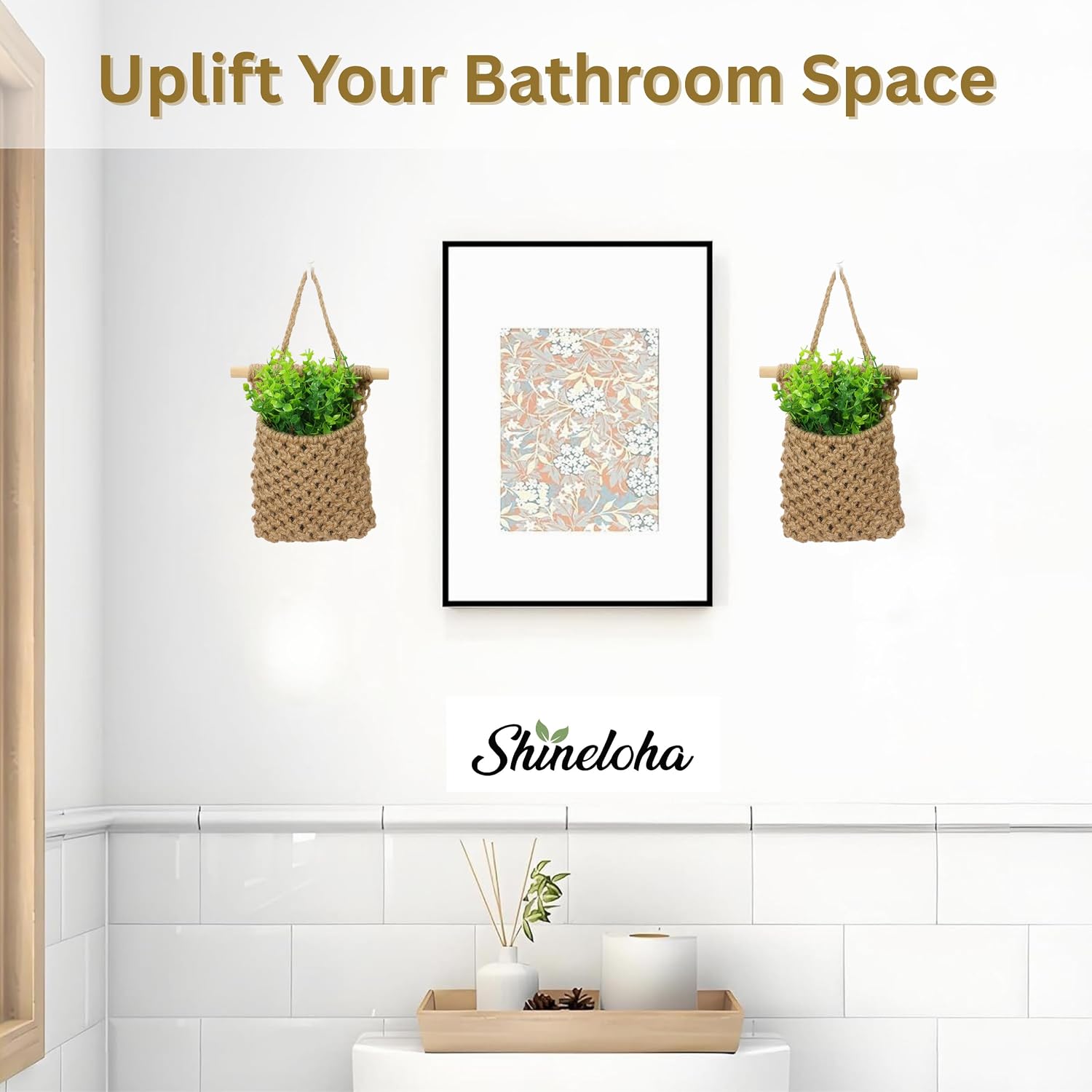 2 Packs Macrame Wall Planters with Faux Eucalyptus, Wall Decor | Hanging basket for wall plant, Wall Plant Holder, Wall