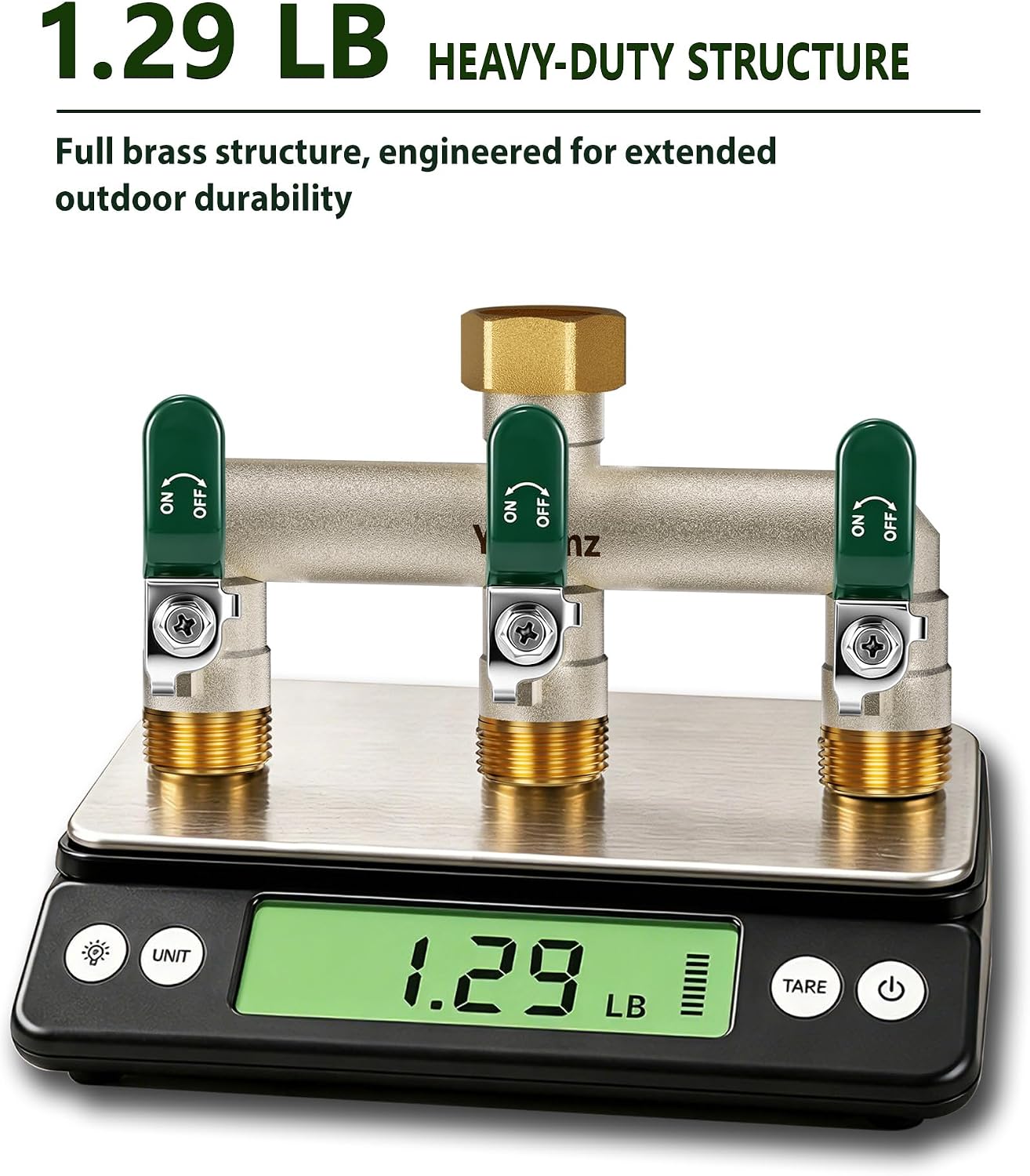 3 Way Garden Hose Splitter, 3/4" GHT Full Flow Hose Splitter | One-Piece Heavy Duty Full Brass Body with Shut-off