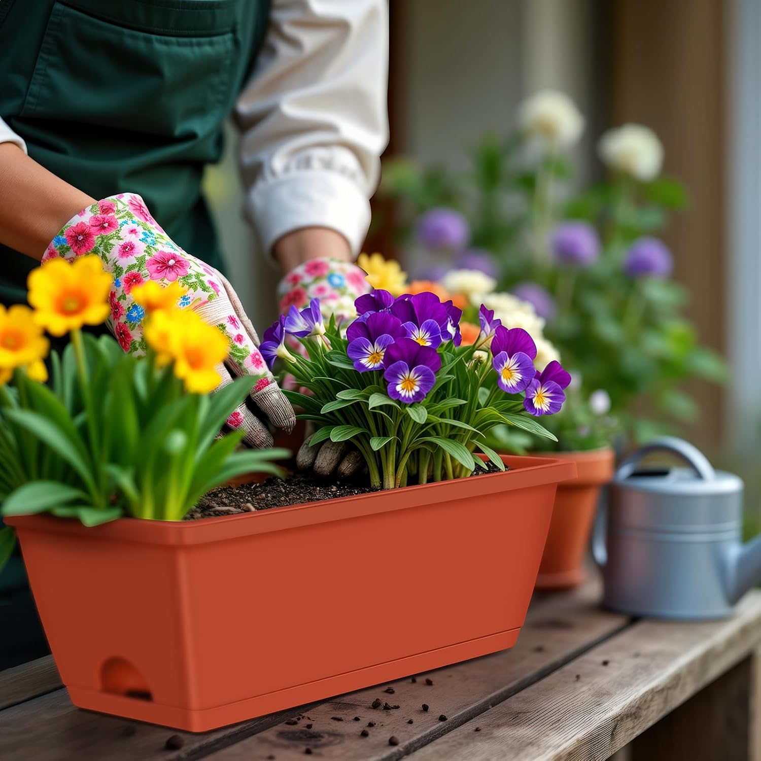 CADUKE Railing Planter Boxes Deck 2 Pack Railing Flower Box with Adjustable Bracket 17 Inch Window Boxes Rectangle