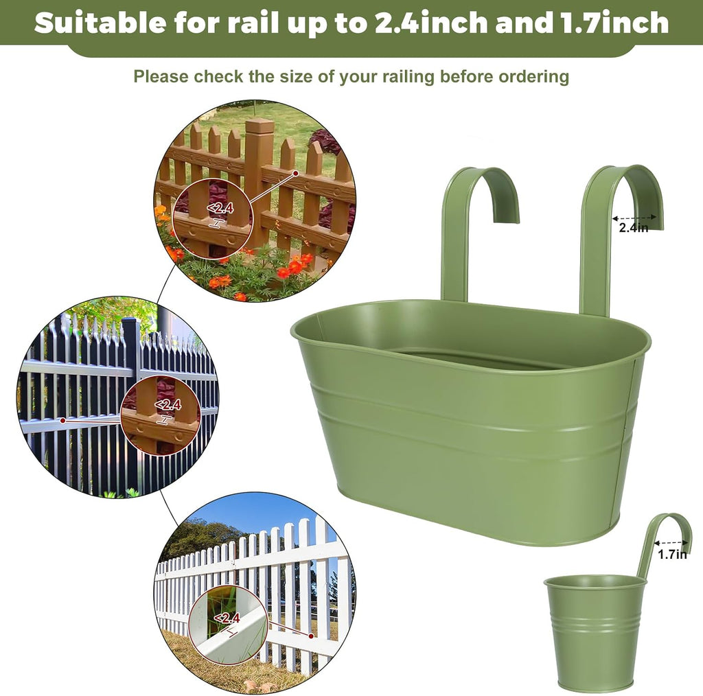 3 Different Size Metal Iron Hanging Flower Pots 10 Pcs for Outdoor Plants Metal Hanging Bucket Pots Iron Railing Fence