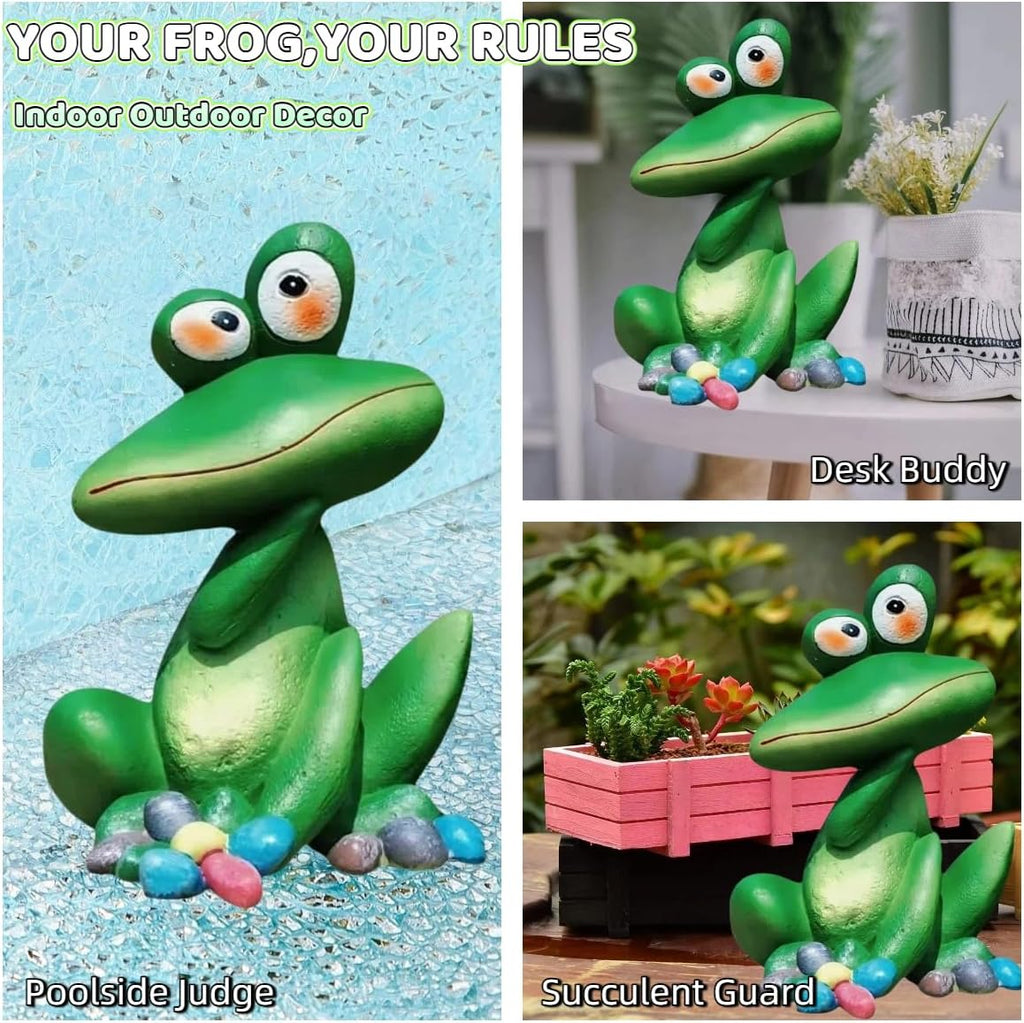 Large Outdoor Sitting Frog Statue - 9" Cute Garden Decor for Yard, Resin Animal Sculpture for Patio & Backyard