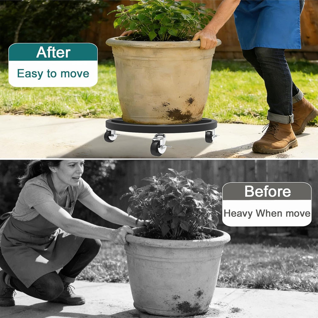 12" Metal Plant Caddy with Wheels, 2 Pack Rolling Plant Stand | Heavy Duty Plant Rollers with 360 Degree Lockable