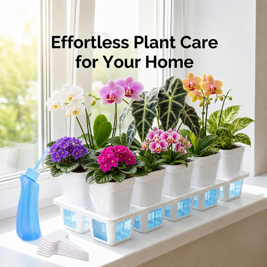 10 Pack 2.5" Self Watering Pots for Indoor Plants with Anti-Tip Tray & Reservoir Refill Bottle, Seed Starter Kit for