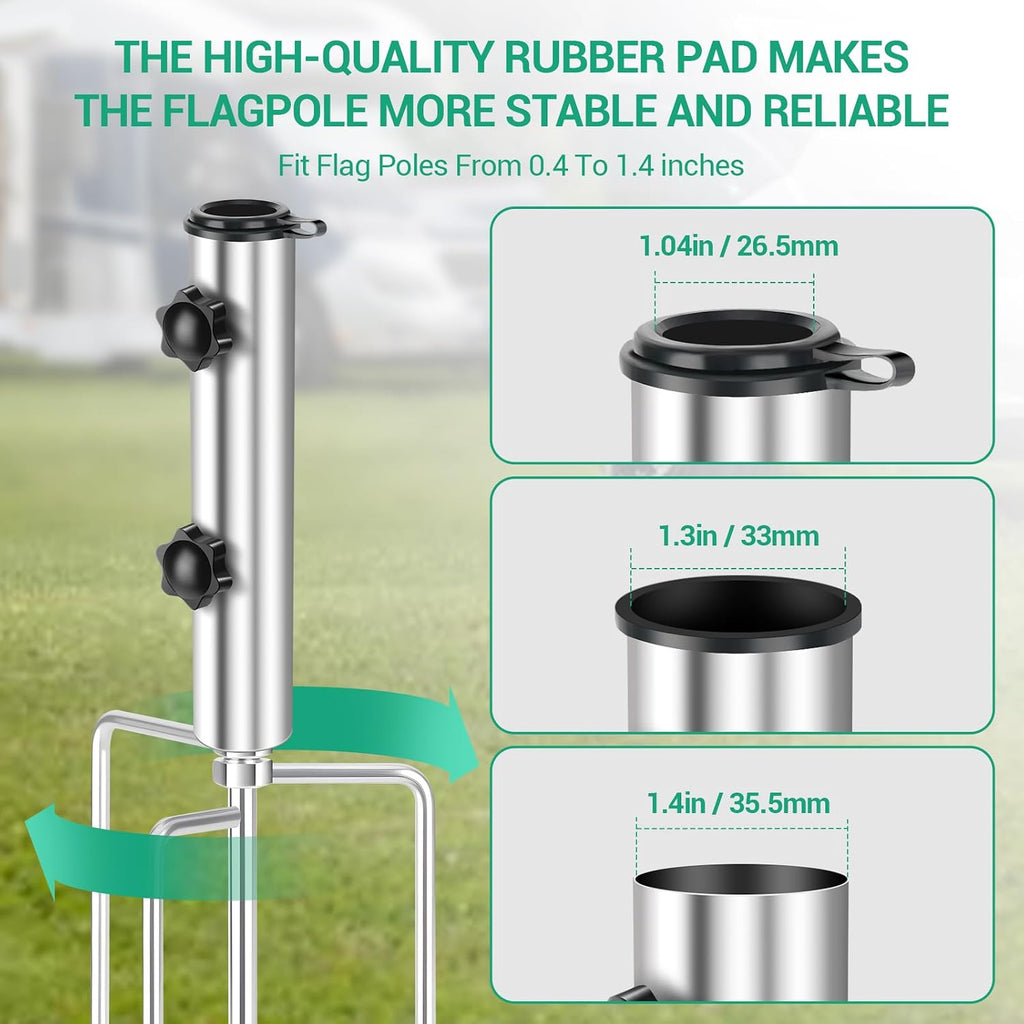 Flag Pole Holder for Ground - 4 Tips Heavy Duty Metal Ground Stake, Adjustable Flag Pole Ground Stake, Fits 1.43"