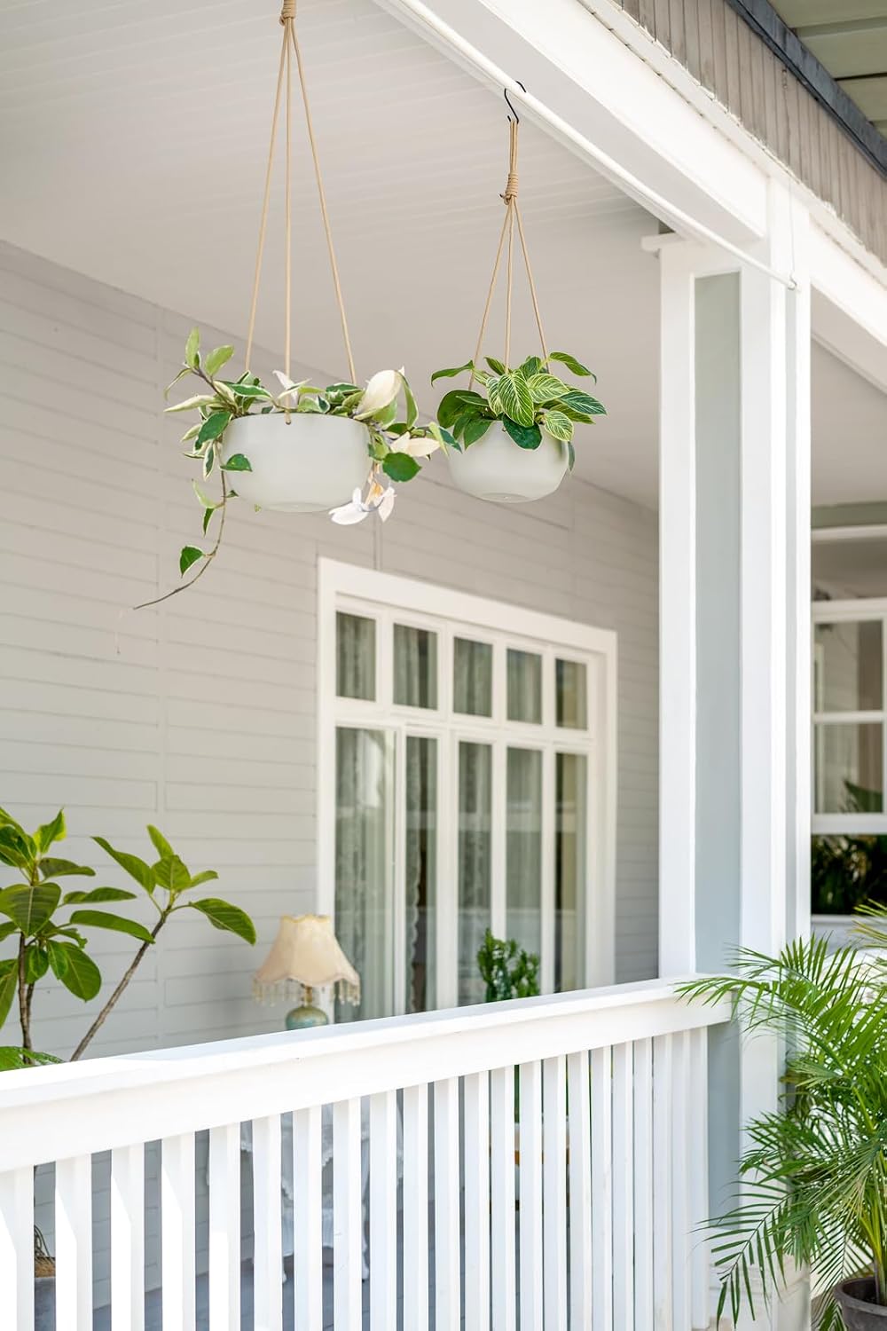 Mkono Ceramic Hanging Planters for Indoor Plants, 8" Shallow & 6" Deep 2Pcs | Modern Minimalist Plant Pots, Geometric