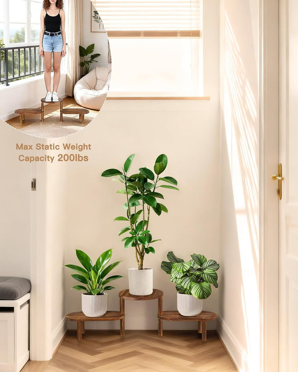 Corner Plant Stand Indoor, Adjustable Convex Round Flower Stand | Heavy Duty 3 Tier Long Plant Shelf Indoor, Deformed