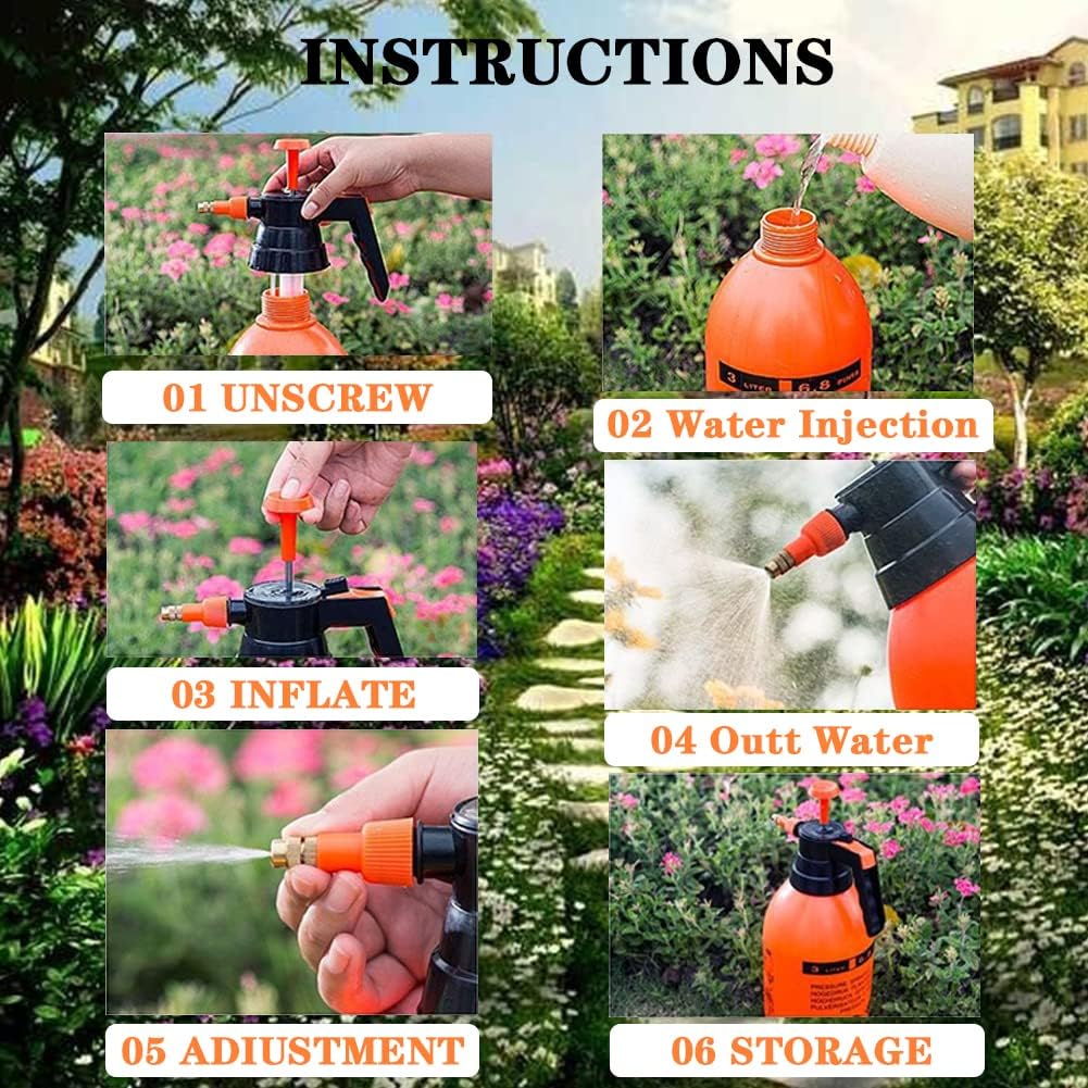 2 Pcs Garden Pump Sprayer, 0.5Gallon/68oz Hand-held Lawn Pressure Orange Spray Bottle with Adjustable Nozzle (FKM