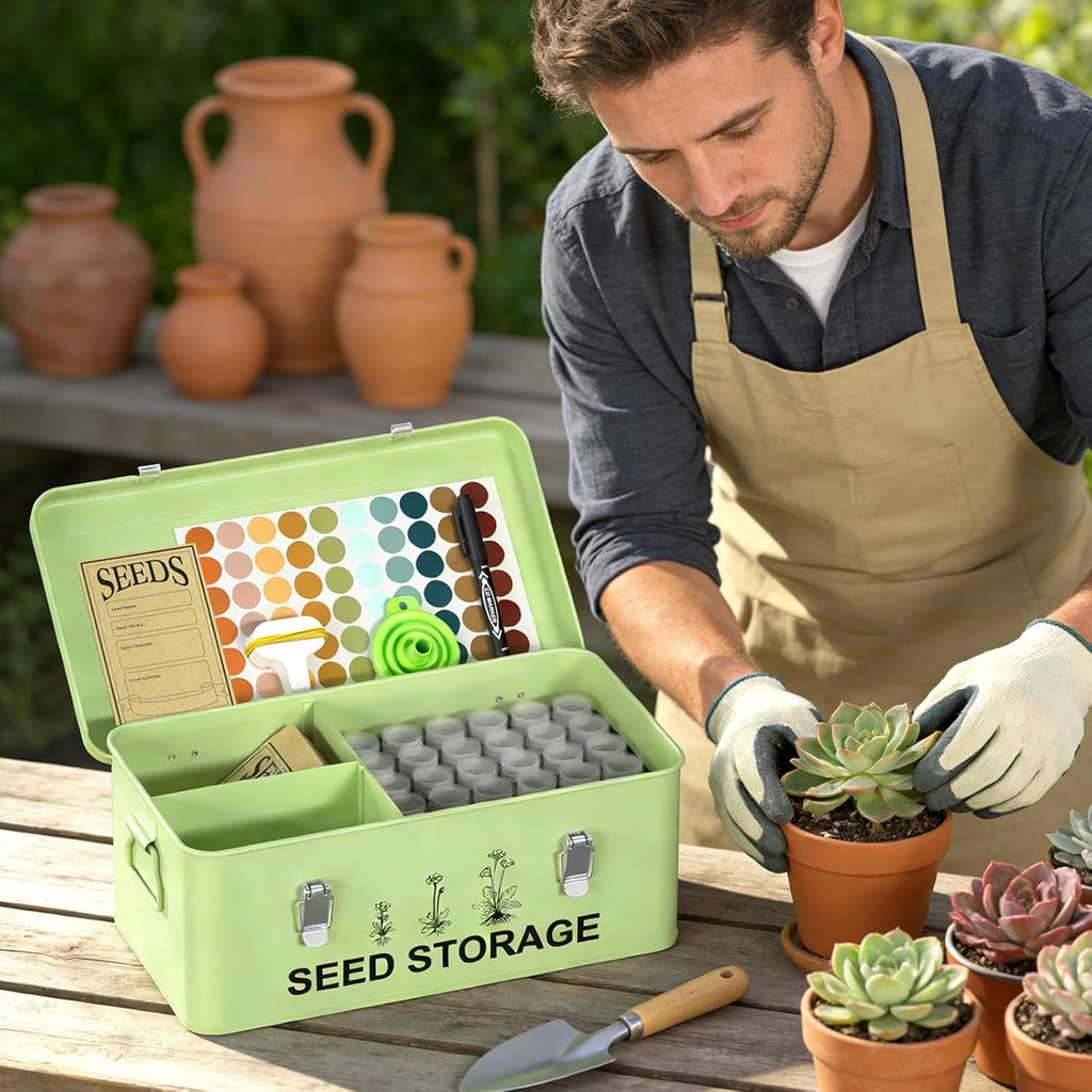 60 Slots Seed Organizer Seed Storage Seed Box 3 Compartments Seeds Organizer Storage Box Metal Garden Seeds Packet