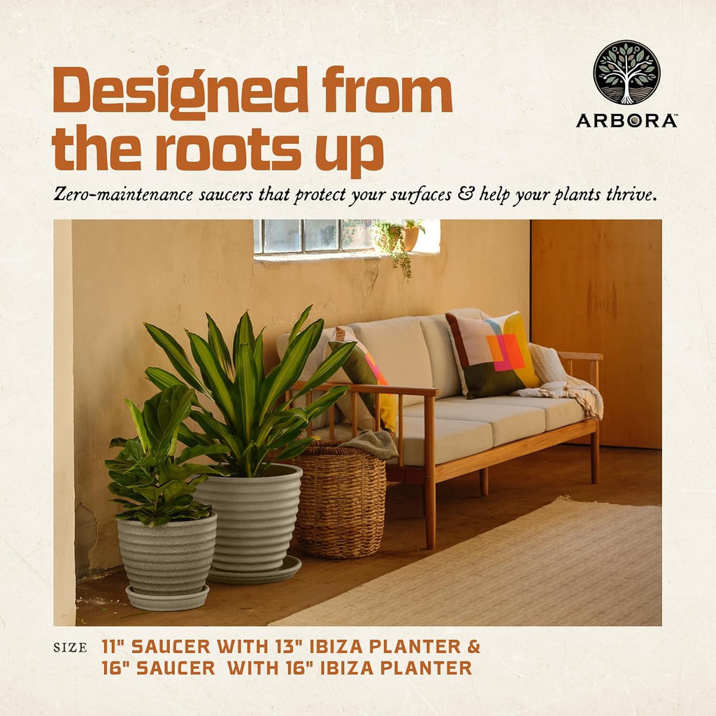 ARBORA 11" Plant Saucer for Planters with 8 Inch Base or Less | Durable, Heavy Duty Plant Saucer with Stone-Like