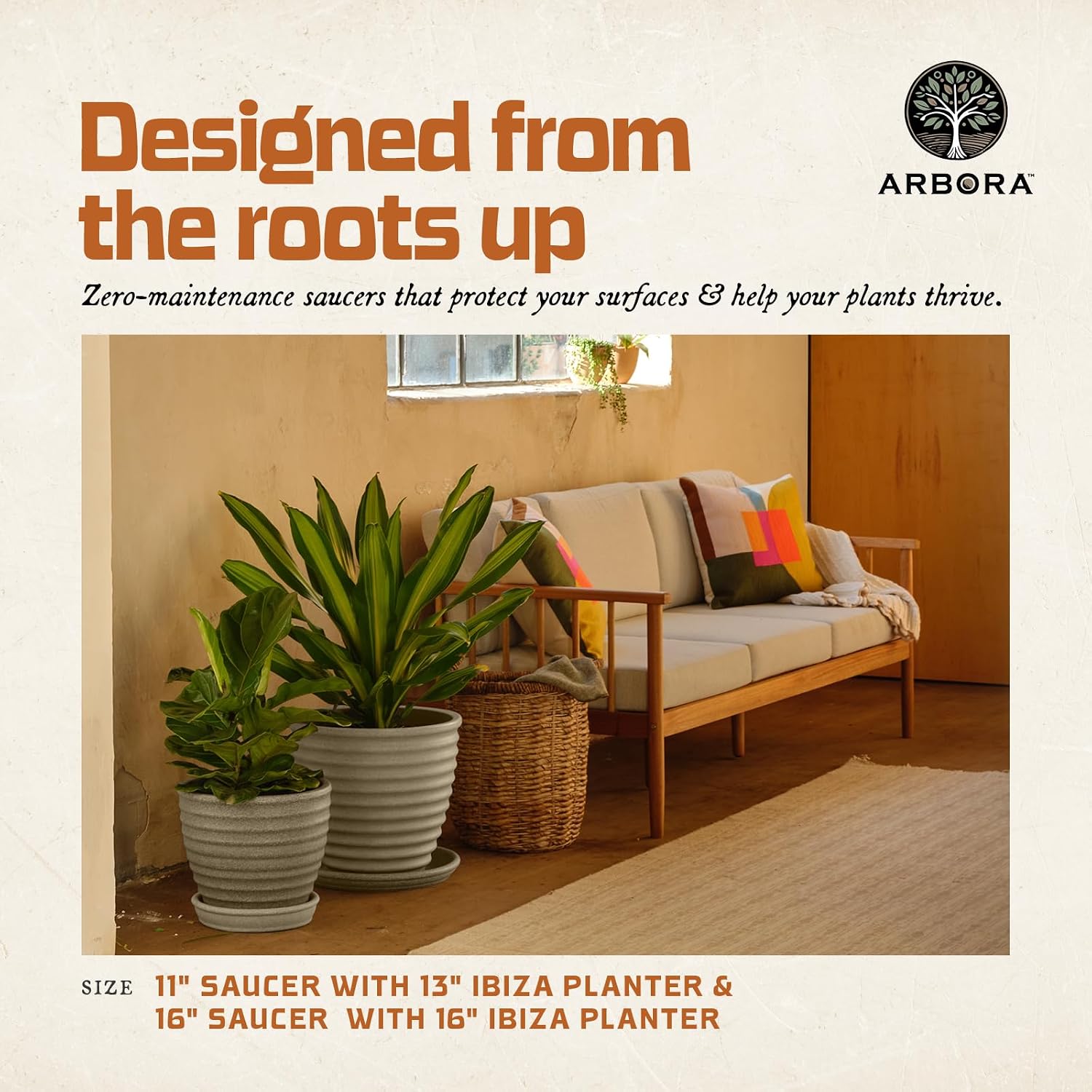 ARBORA 11" Plant Saucer for Planters with 8 Inch Base or Less | Durable, Heavy Duty Plant Saucer with Stone-Like