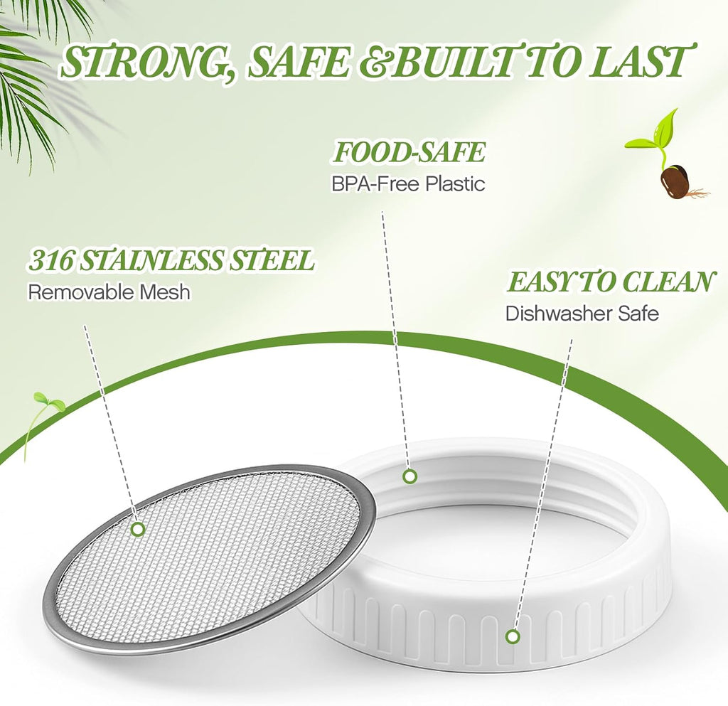 LemonRoad 18 Pcs Seed Sprouting Kit with 1000 ml Mason Jars and Blackout Sleeve, Separate Bracket 316 Stainless Steel