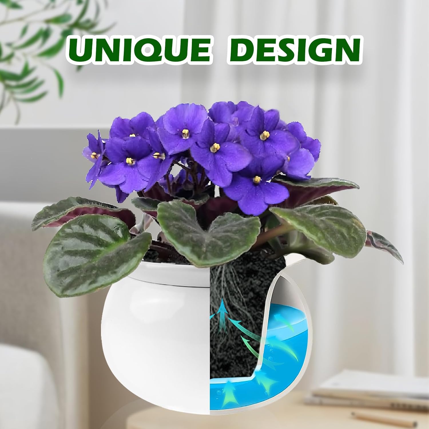 BUYMAX 6 Inch Self Watering Ceramic African Violet Pot Flower Pot Indoor | Absorbent Inner Pot Design | Automatic