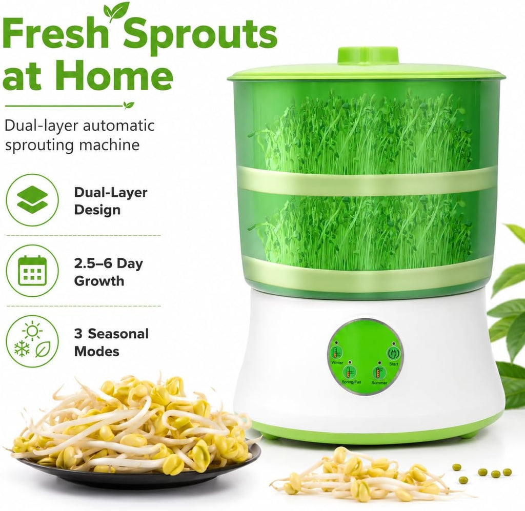 Bean Sprouts Machine, Seed Sprouter Kits, Automatic Sprouts Growing Kit 2 Layers, Auto Household Bean Seed Cereal