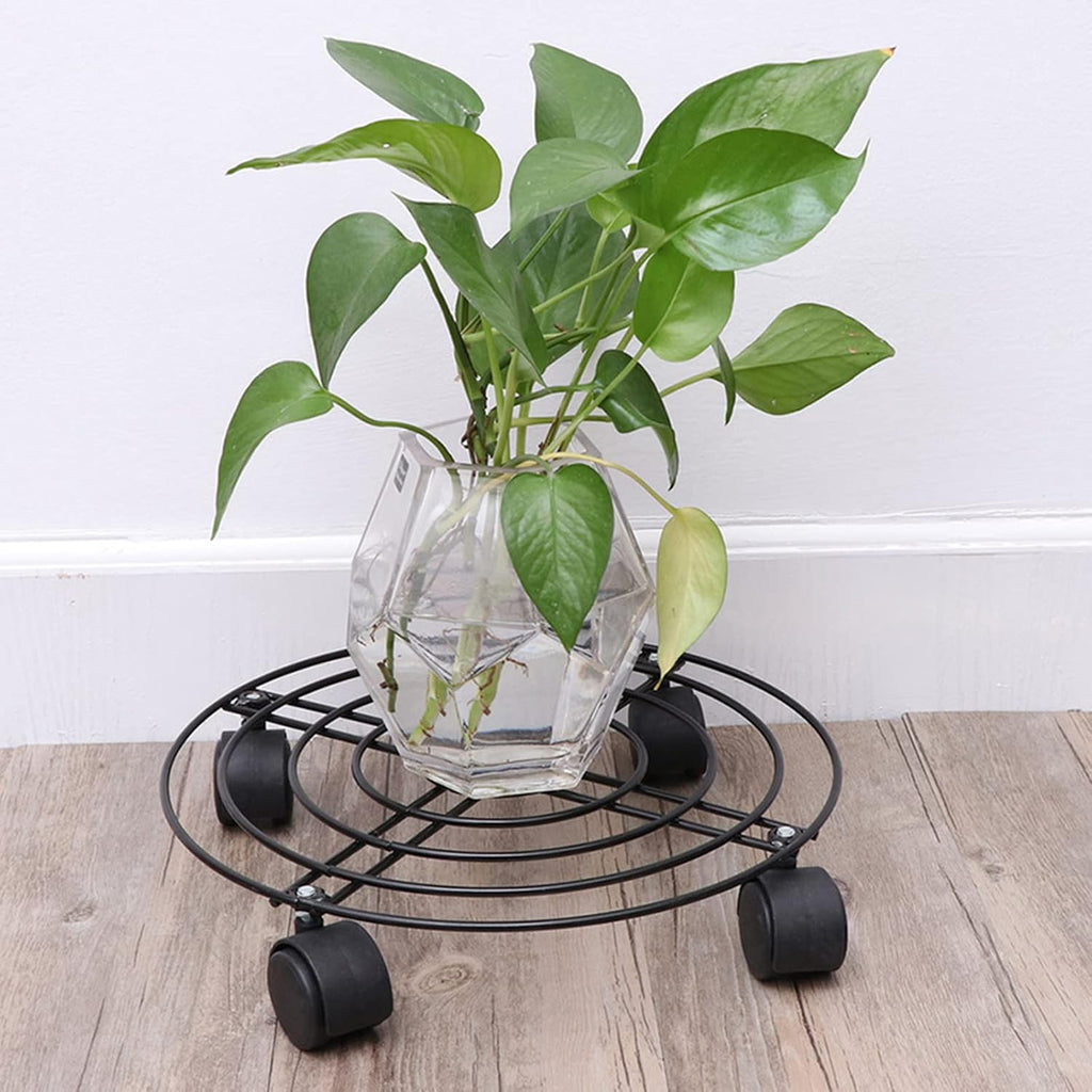 SINJEUN 4 Pack 10.6 Inch Metal Plant Caddy, Rolling Potted Plant Dolly, Flower Pots Plant Stand with Lockable Wheels
