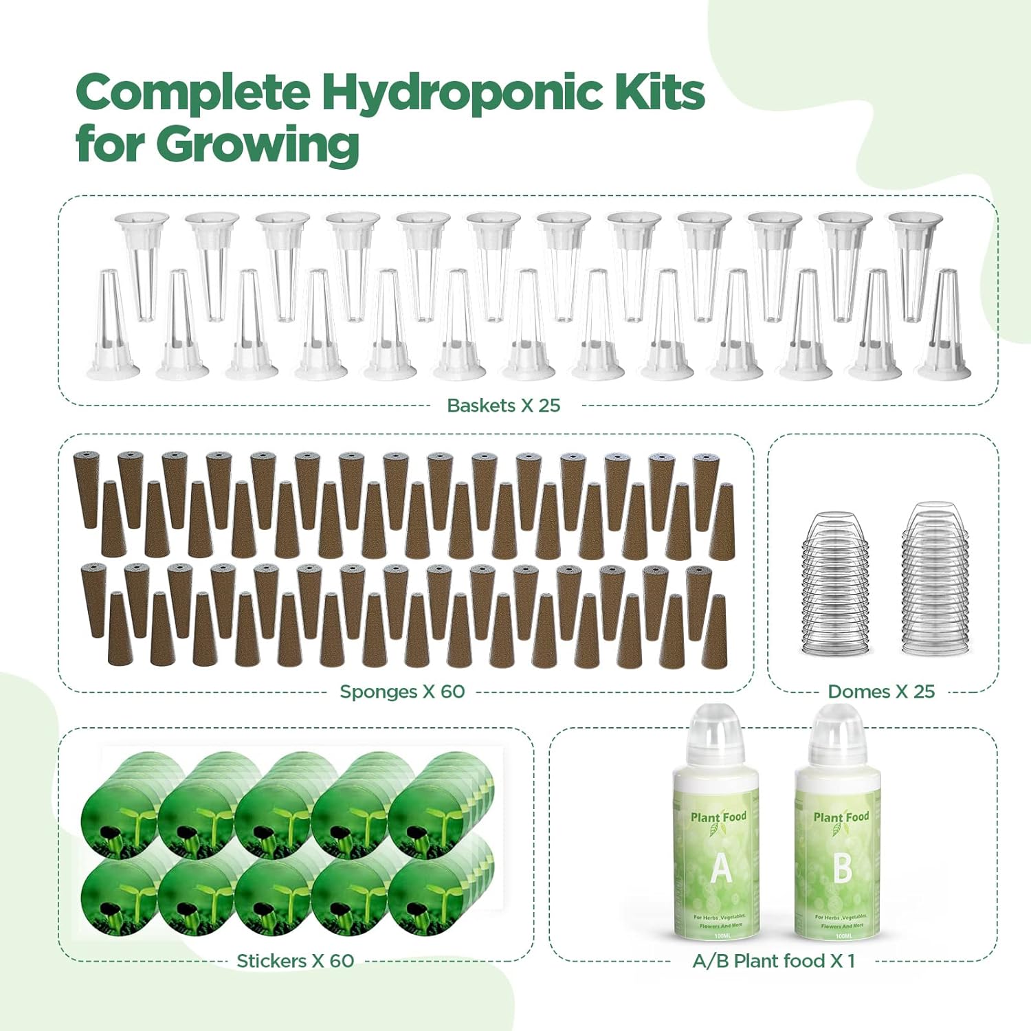 LETPOT 172 Pcs Seed Pod Kits Hydroponics Growing Sponges Grow Anything Kit | 60 Sponges, 2 Nutrients, 25 Baskets, 60