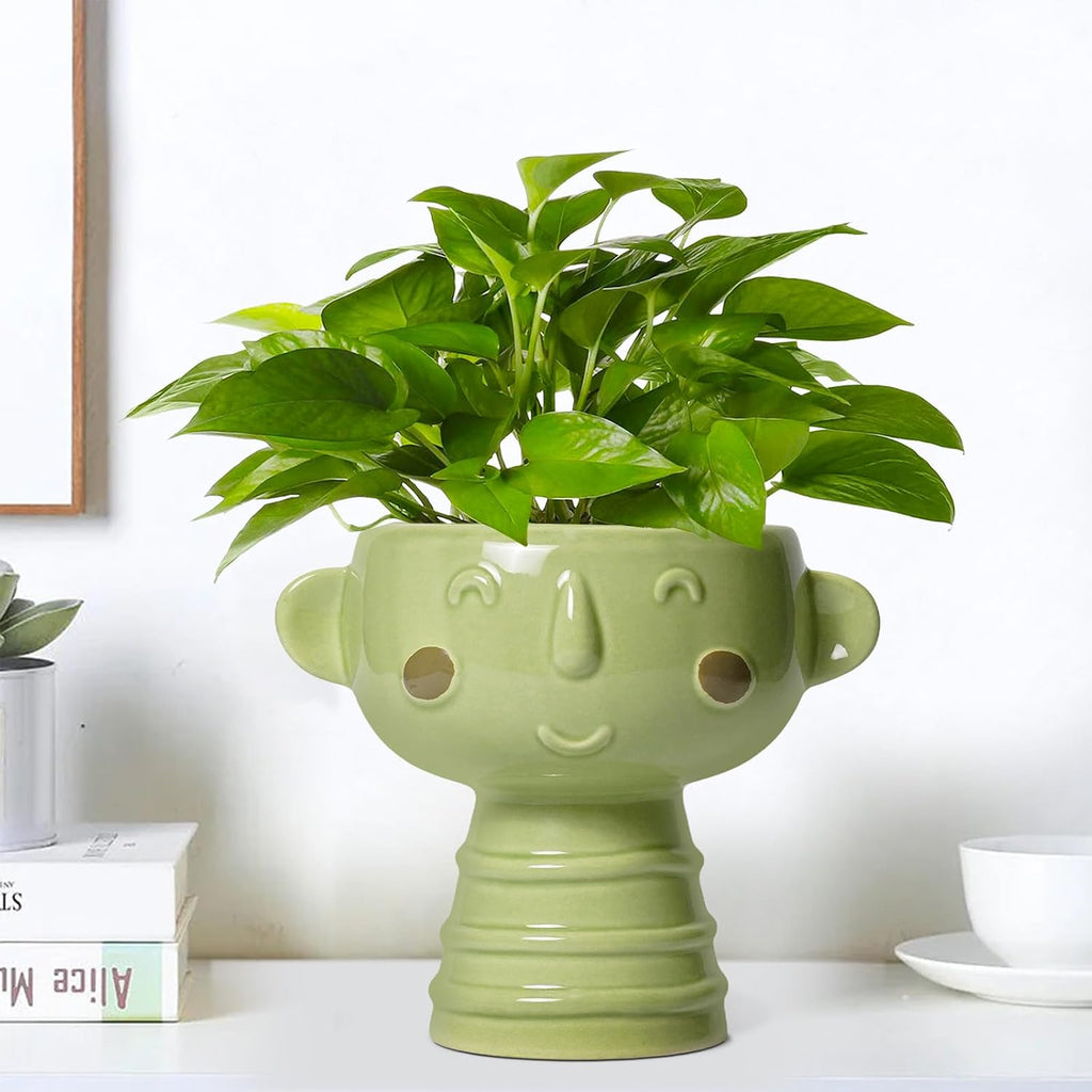 Face Planter Pots Head - 7 Inch Ceramic Succulent Plant Pots with Drainage Hole, Cute Head Planters for Indoor Outdoor