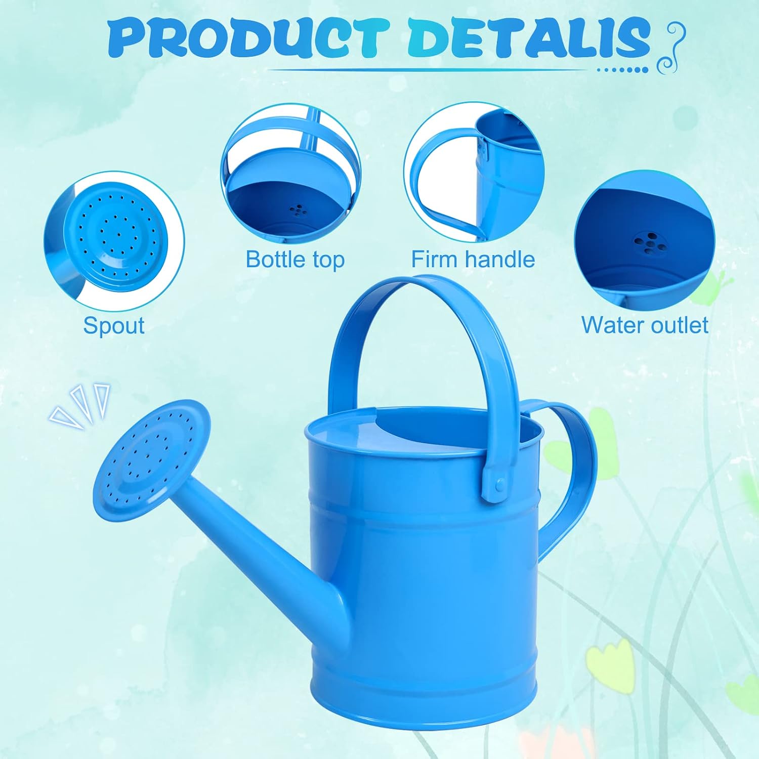 Blue Metal Watering Can, 1.5L for Kids Comfort Handle | Small Toddler Watering Can for Children,Ideal for Outdoor Home