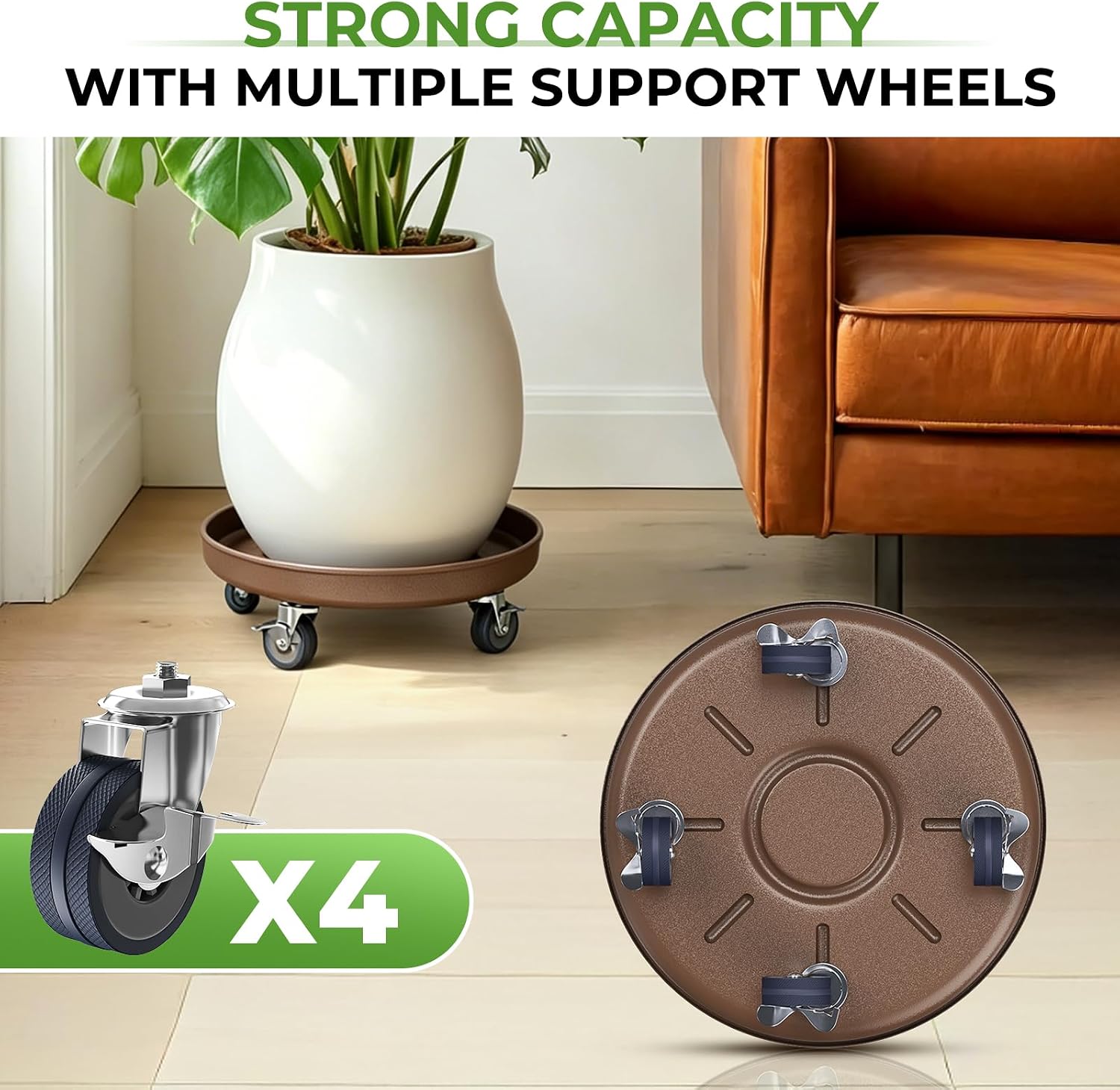 Plant Caddy With Wheels 12" Metal Plant Saucers for Indoors 310 Lb Capacity | Rolling Plant Stand, 360° Locking Casters