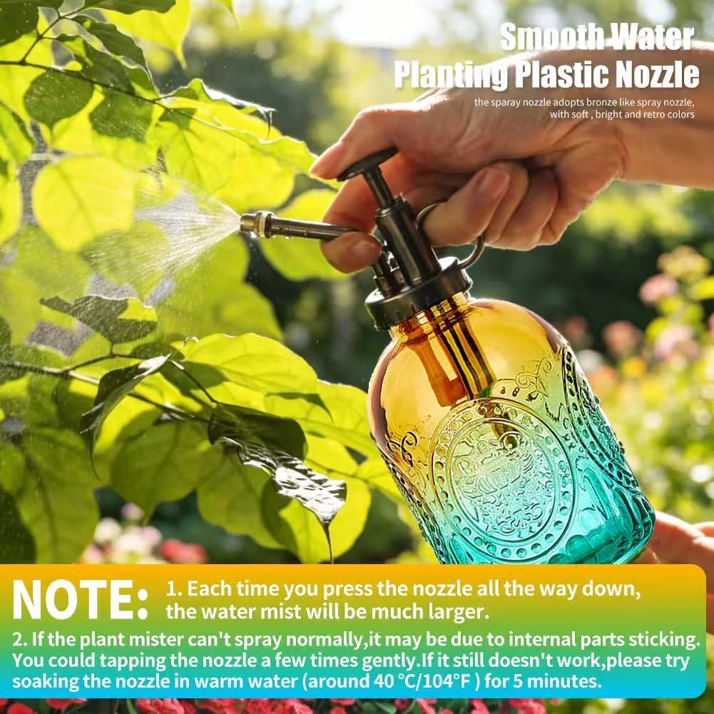 0.5 Gallon Small Watering Can for Outdoor Indoor Plants for House Plants, 12 oz Glass Plant Mister Spray Bottle for