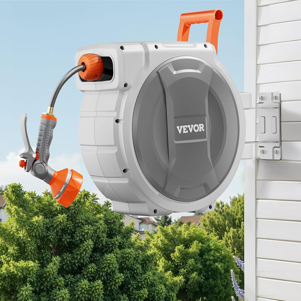 VEVOR Retractable Garden Hose Reel, 5/8 Inch x 100 ft Wall Mounted Hose Reel, Heavy Duty Garden Hose Reel with 9