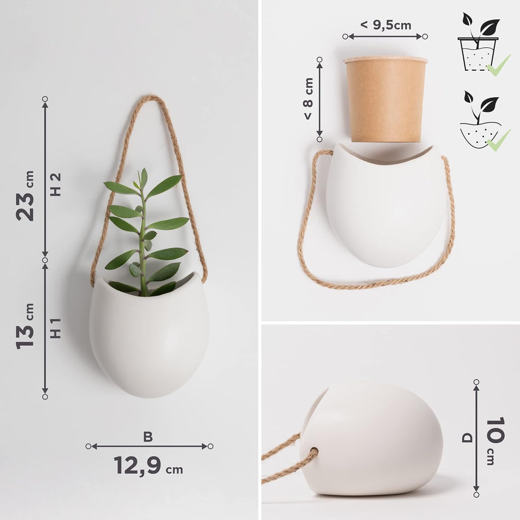 Kazai. Wall Planters -Ellie- | Hanging Ceramic Plant Pots 3 Pieces | Wall Decoration for Indoors, Balcony and Garden