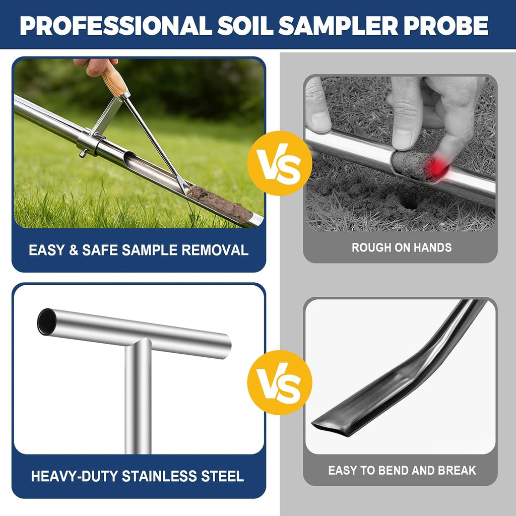 36 Inch Soil Sampler Probe, Stainless Steel Soil Core Sampling Tool with T-Handle, Heavy Duty Soil Probe for Lawn