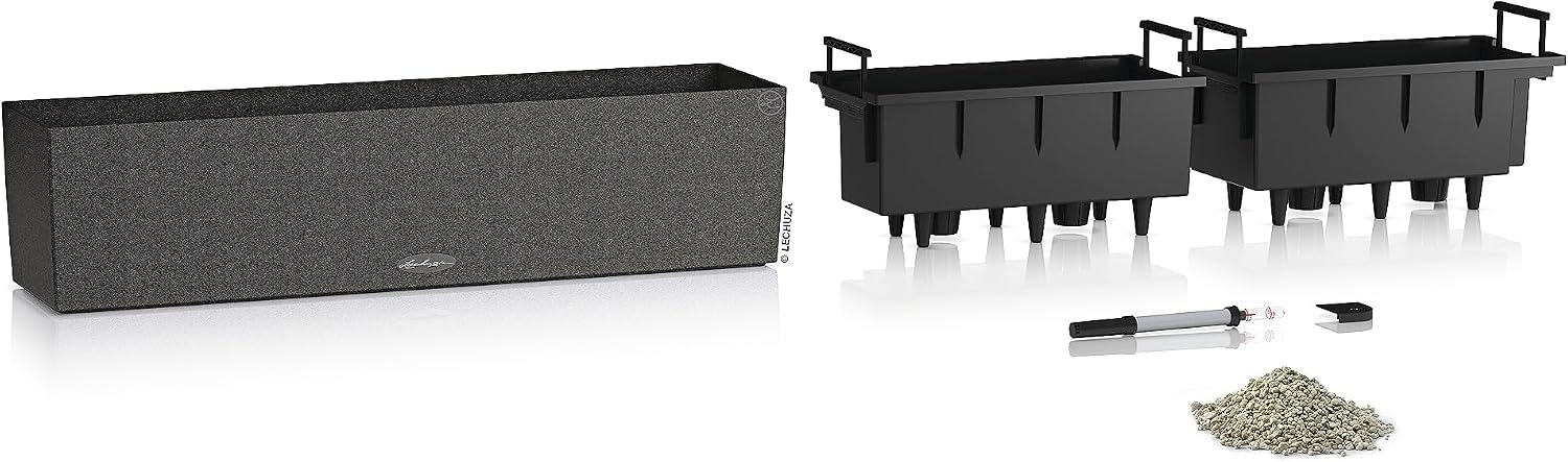 BALCONERA Stone 80 Graphite Black, Self-Watering Window Box (Railing Planter), H7.5 L31.1 W7.5 in