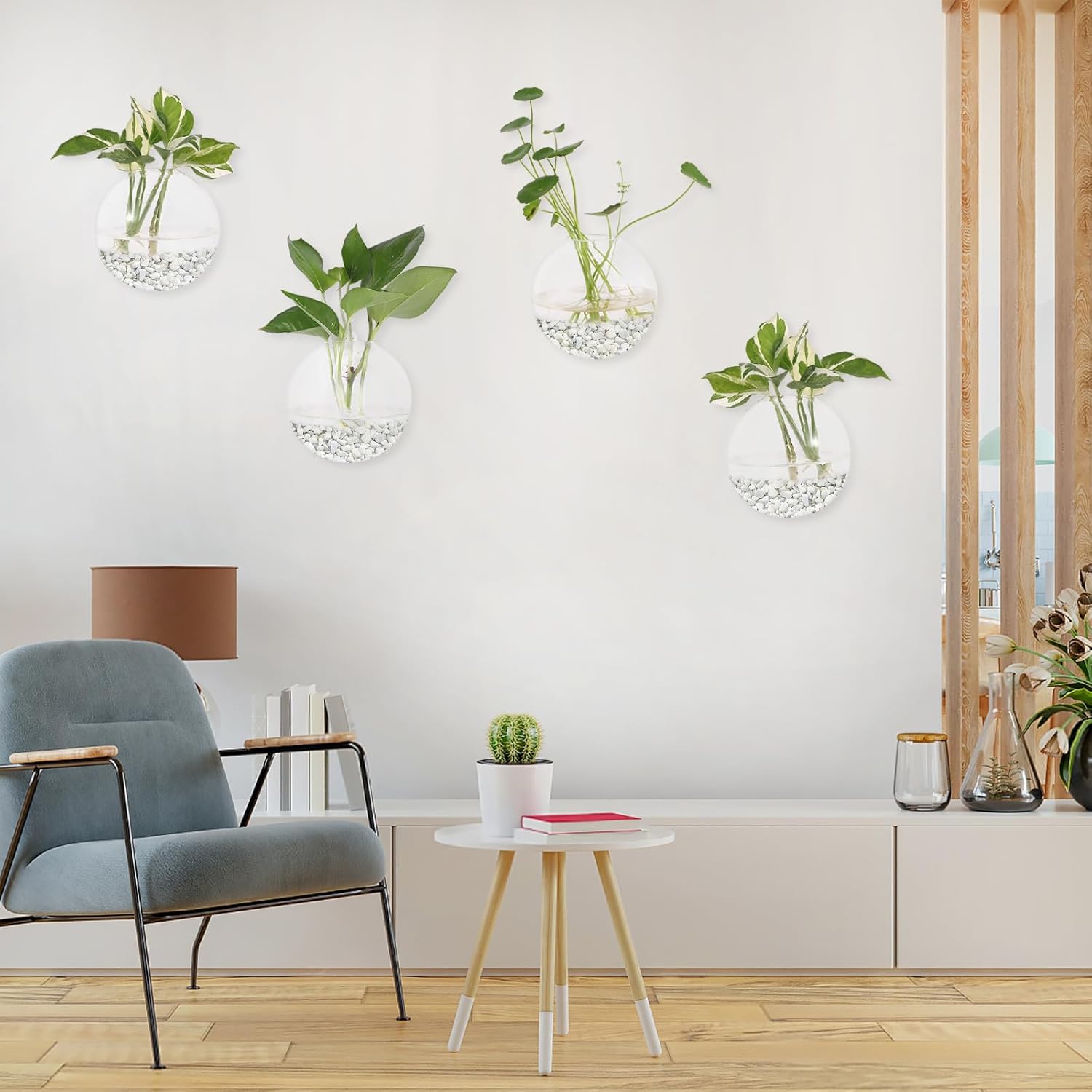 Hanging Wall Planters Pack of 6 Glass Plant Pots Round Wall Vases for Flowers Hanging Propagation Station Glass Plant