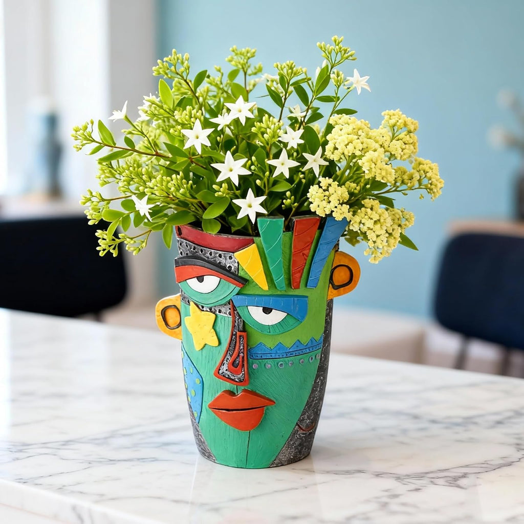 Abstract Face Planter Pot - 8inch Picasso Style Unique Plant Pots | Planters for Indoor Plants with Drainage Hole, Fun