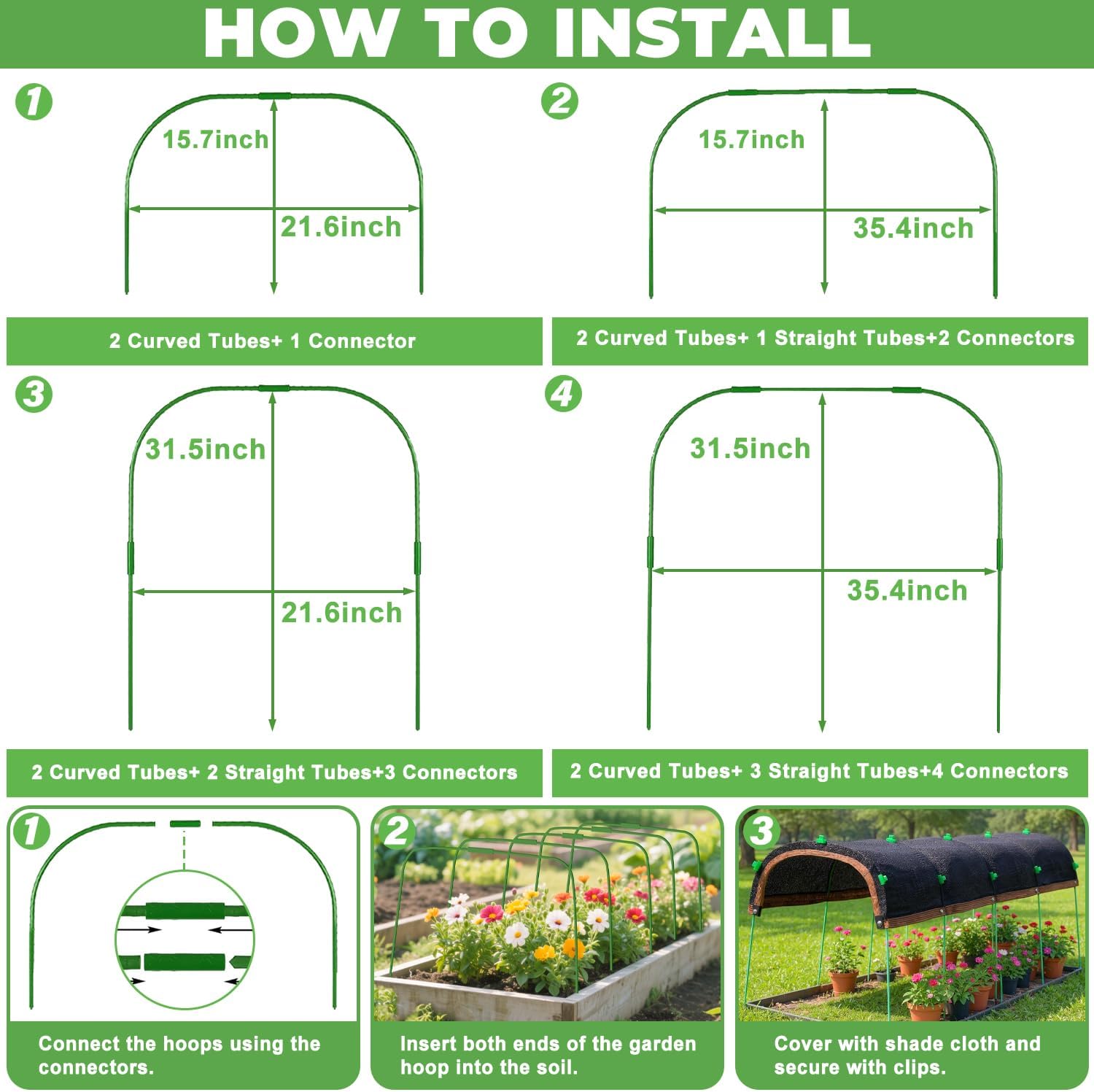 2026 Upgraded Garden Shade Cloth Kit 78.7"x59" Garden Shade Cloth for Plants Heat Protection with 5 Sets Garden Hoops