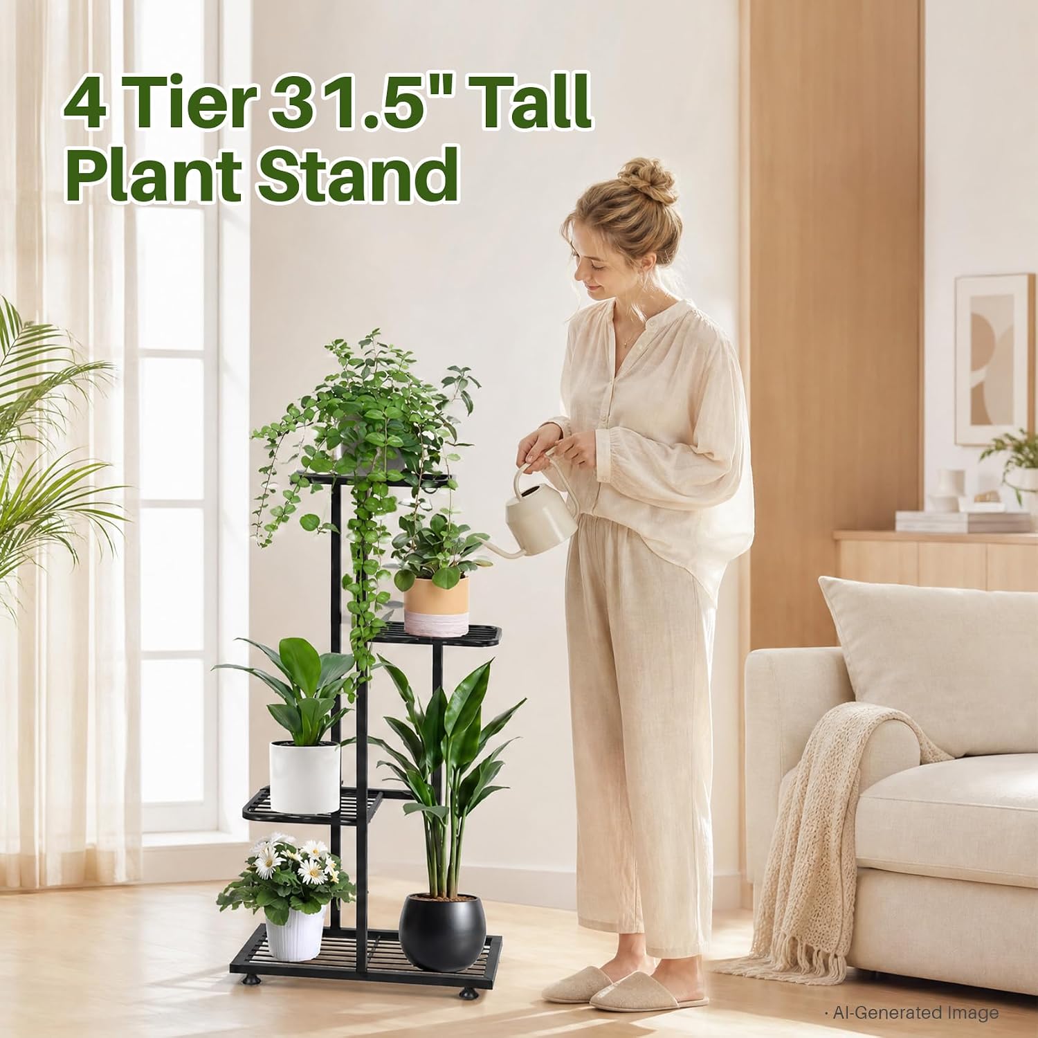 4‑Tier Tall Metal Plant Stand Corner Designed Flower Pot Holder Suitable For Indoor & Outdoor Use Ideal for balconies