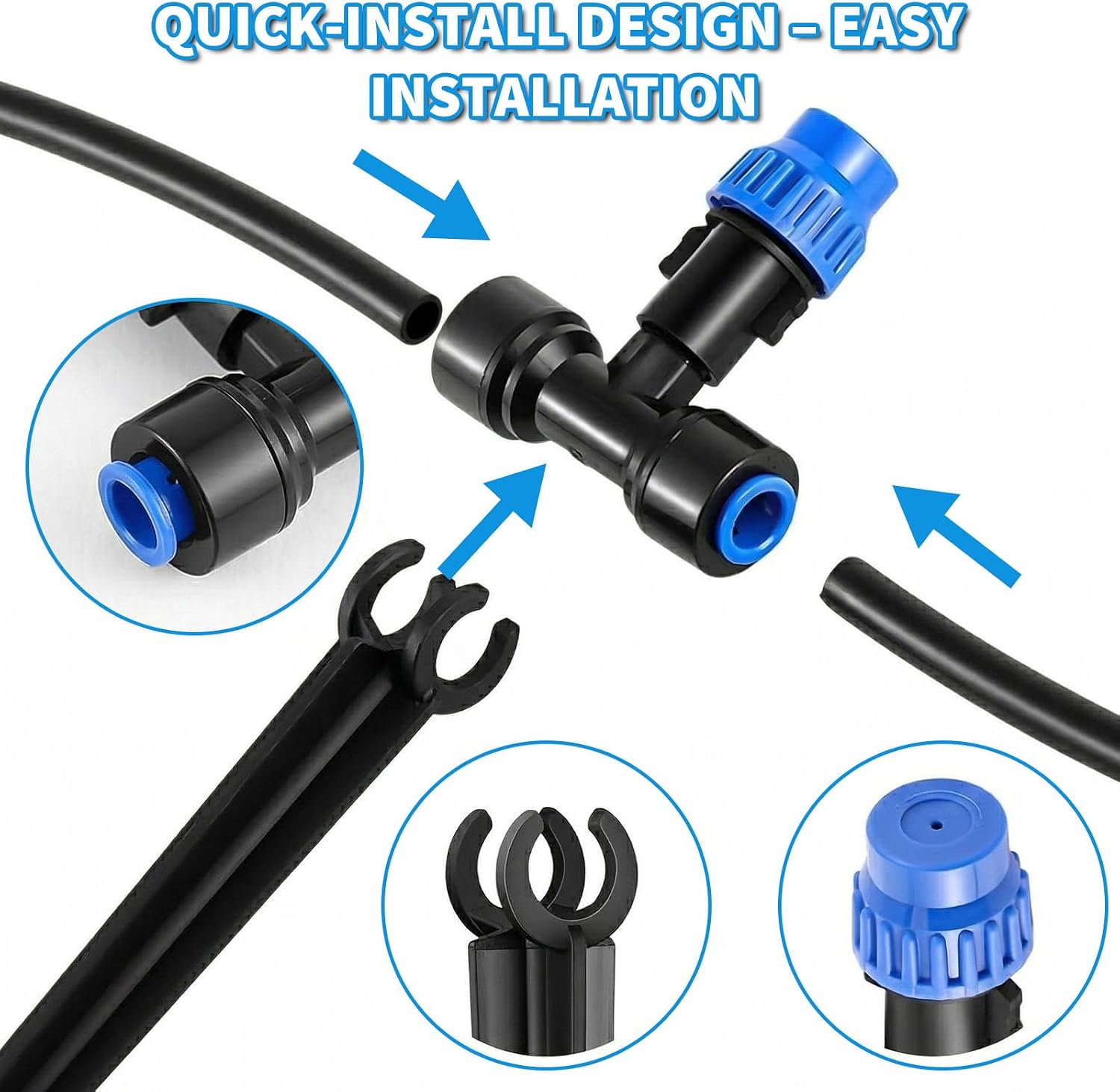 Drip Irrigation System 130FT with 10 Bendable Nozzles, 10 Misting Emitters, 10 8-Outlet Drip Emitters, 1/2 & 1/4 Inch