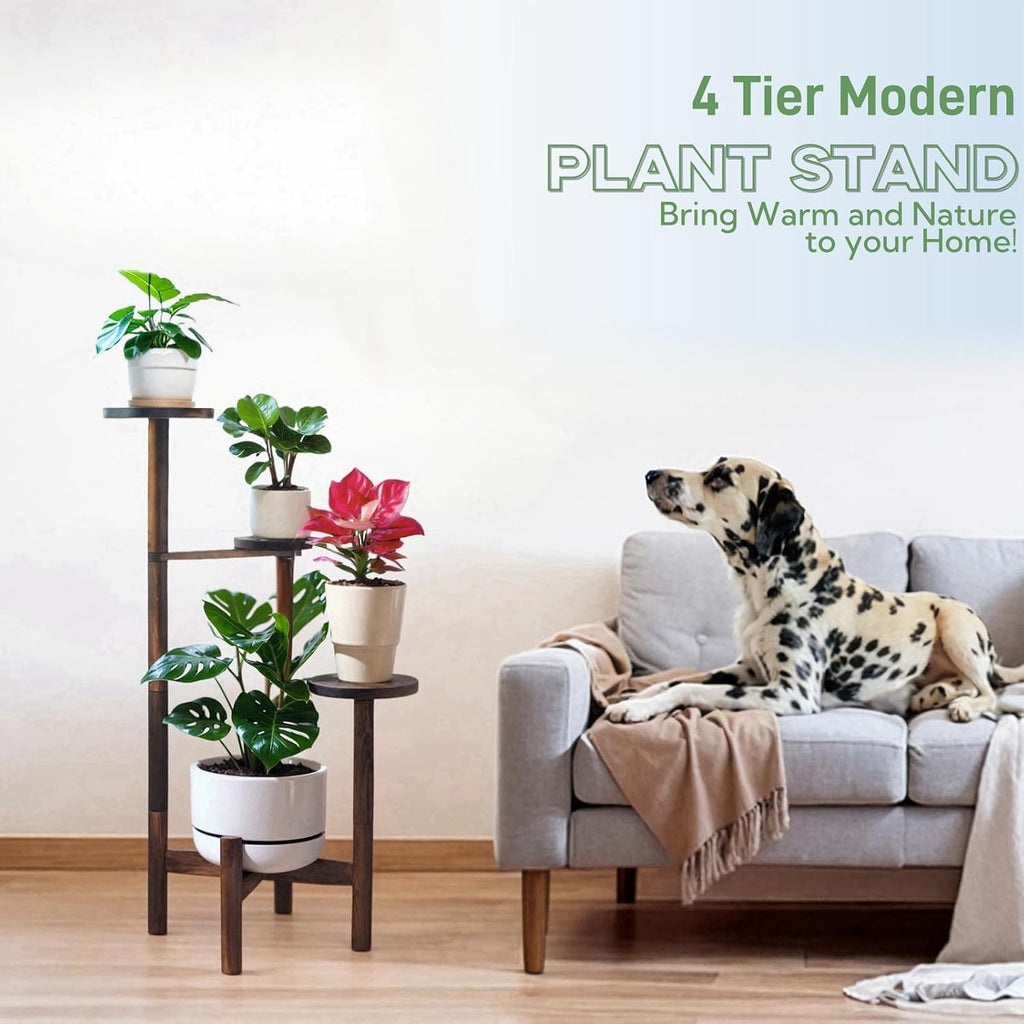 4 Tier Plant Stand Indoor, Wood Tall Corner Plant Display Shelf, Multi Tier Planter Holder Flower Rack Pot Stand For