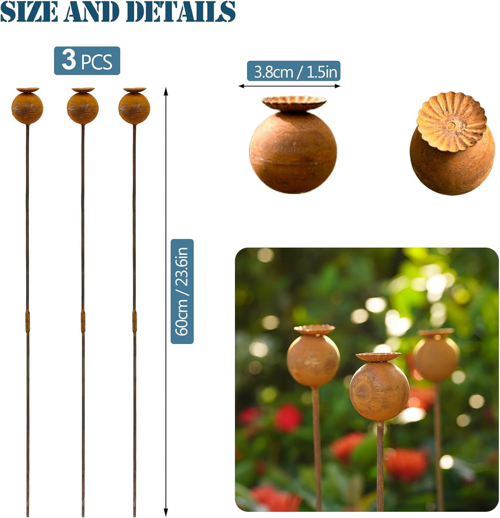 Metal Flowers 3PCS - 24inch Metal Garden Stakes Decorative Yard Art | Rusty Metal Flowers for Outside Lawn Flower Bed