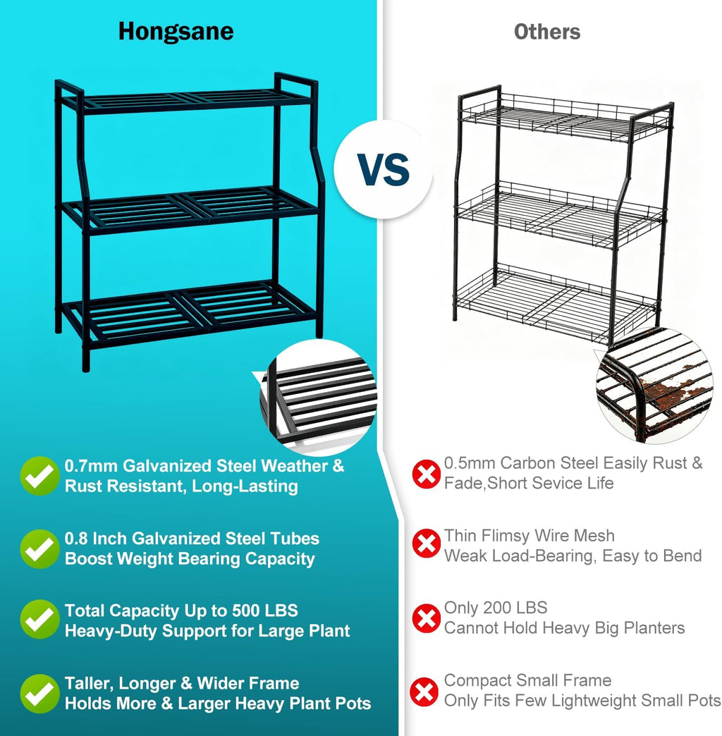 Metal Heavy Duty Plant Stand Indoor Outdoor,30" L×13" W×35" H 3-Tier Tall Plant Stands,Outside Plant Shelves for Large