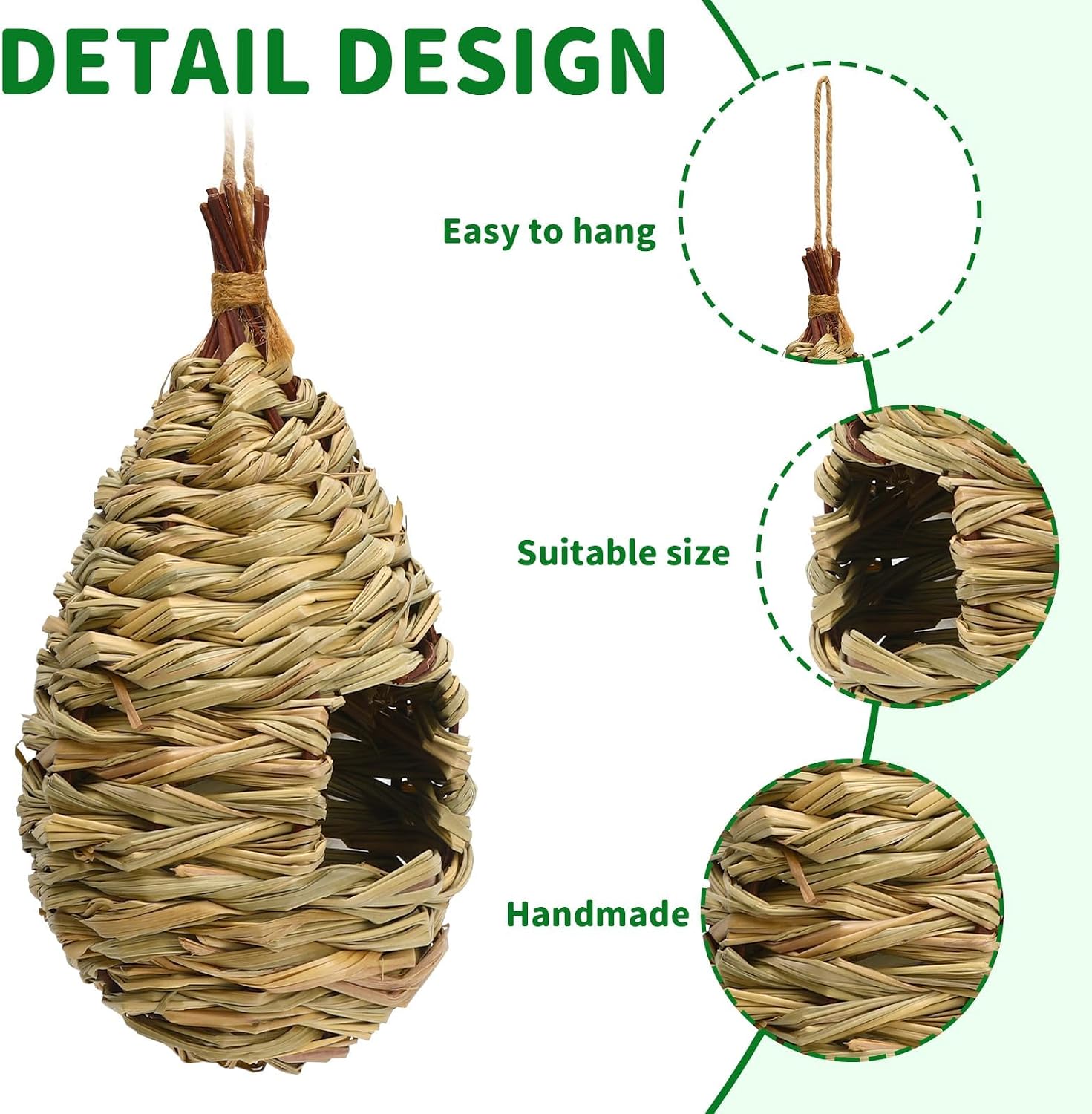 NOVWANG 4 Pcs Hand Woven Hummingbird Houses for Outside | Hand Woven Finch Bird Nest, Outdoor Gardens Patios Balconies
