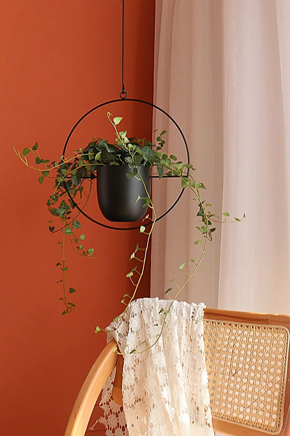2 Pcs Hanging Planters for Indoor and Outdoor Plants with Hooks and Chains, Metal Modern Wall Ceiling Planter Hangers