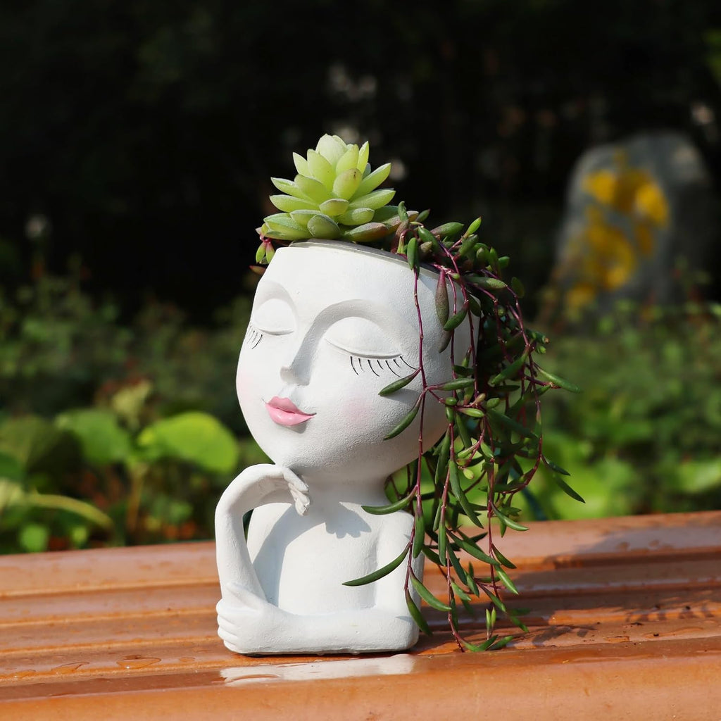 Face Planter,Head Planter,Girl Face Flower Pot For Indoor Plant Thinking,Small Unique Cute Plant Pot for Succulent