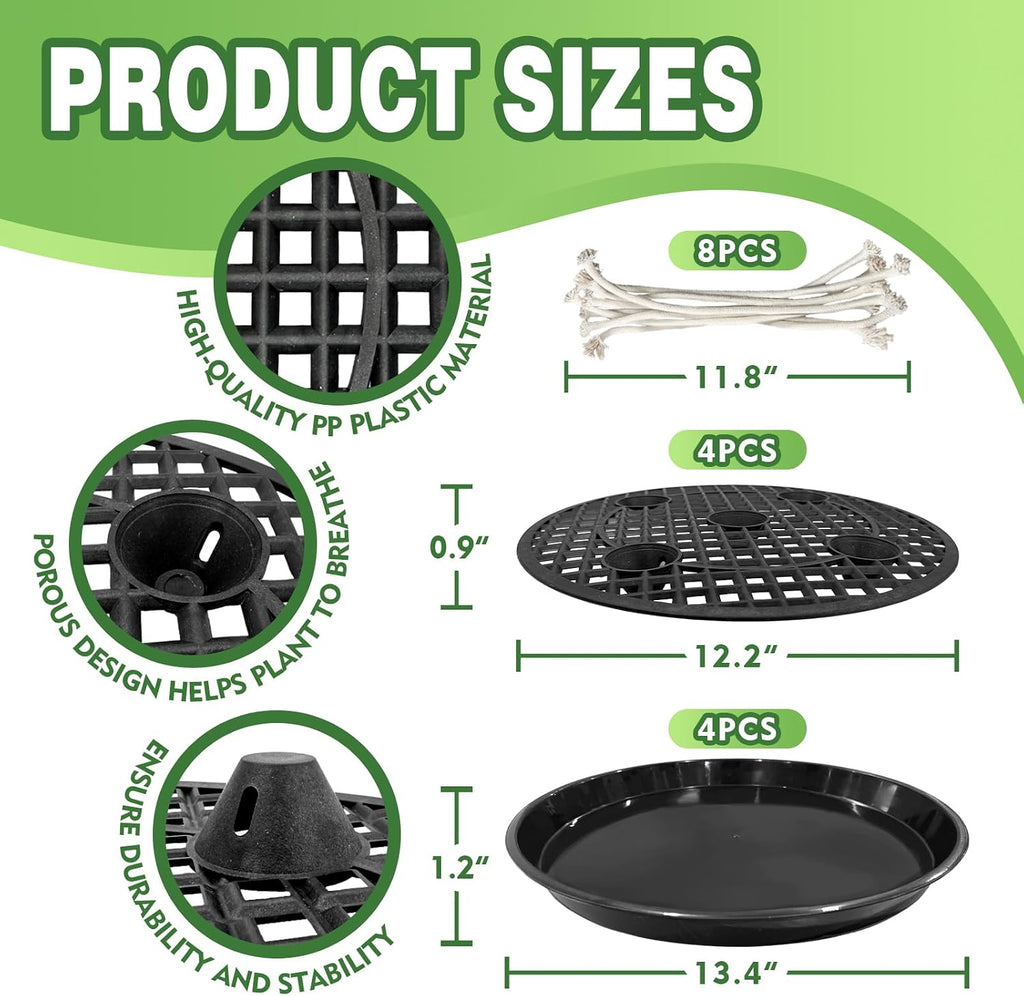 4 Pcs 14'' Self-Watering Pot Base, Auto-Irrigation System Plant Bottom | Saucer Stand for 5 Gallon Fabric Pot, Auto