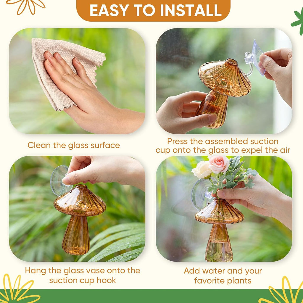 LemonRoad 8 Pcs Mushroom Window Propagation Stations with Suction Cups Cute Glass Wall Hanging Planter Holder Flower