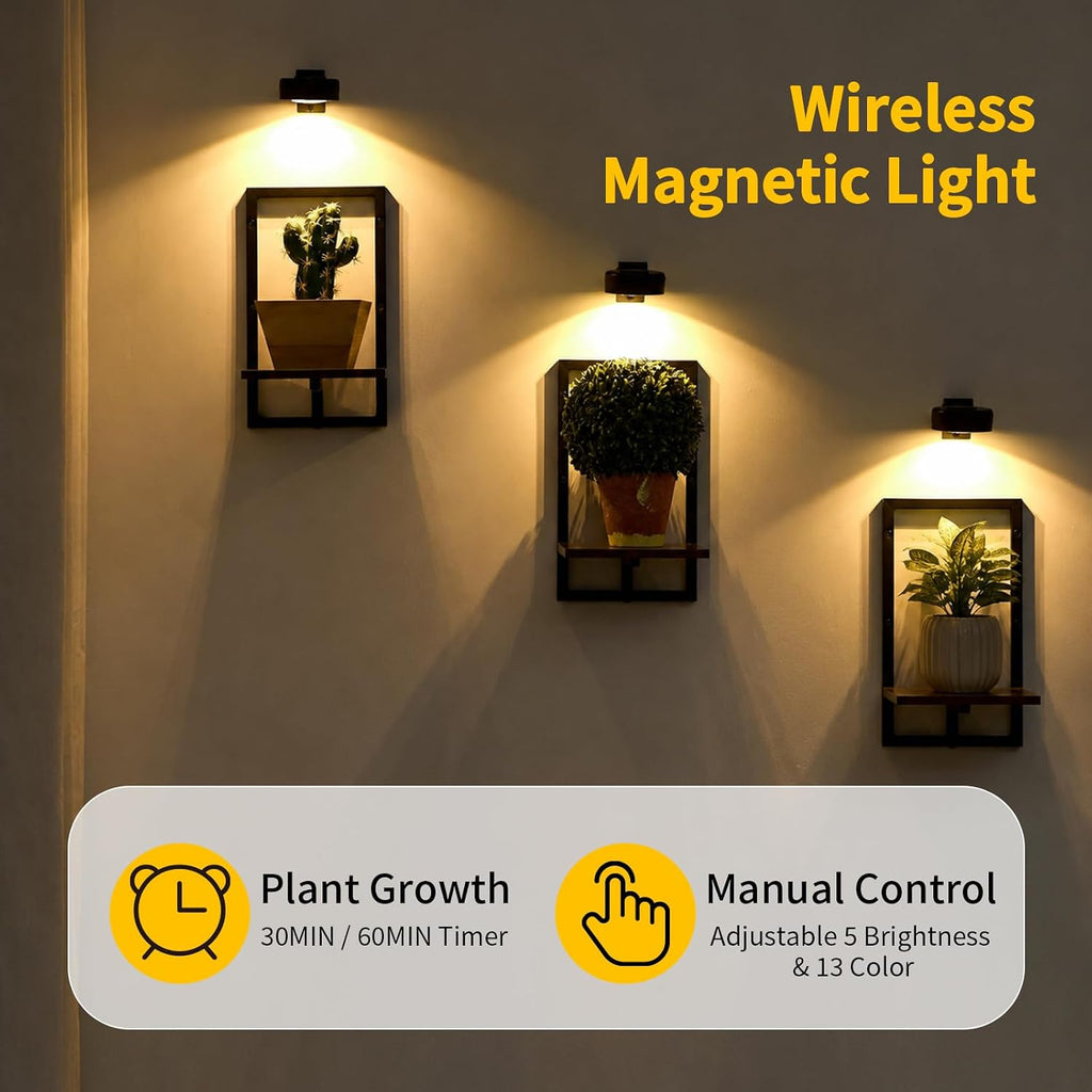Wall Planters with Grow Lights, Set of 3 Floating Shelves for Indoor Plants, Bedroom, Living Room, Kitchen, Bathroom