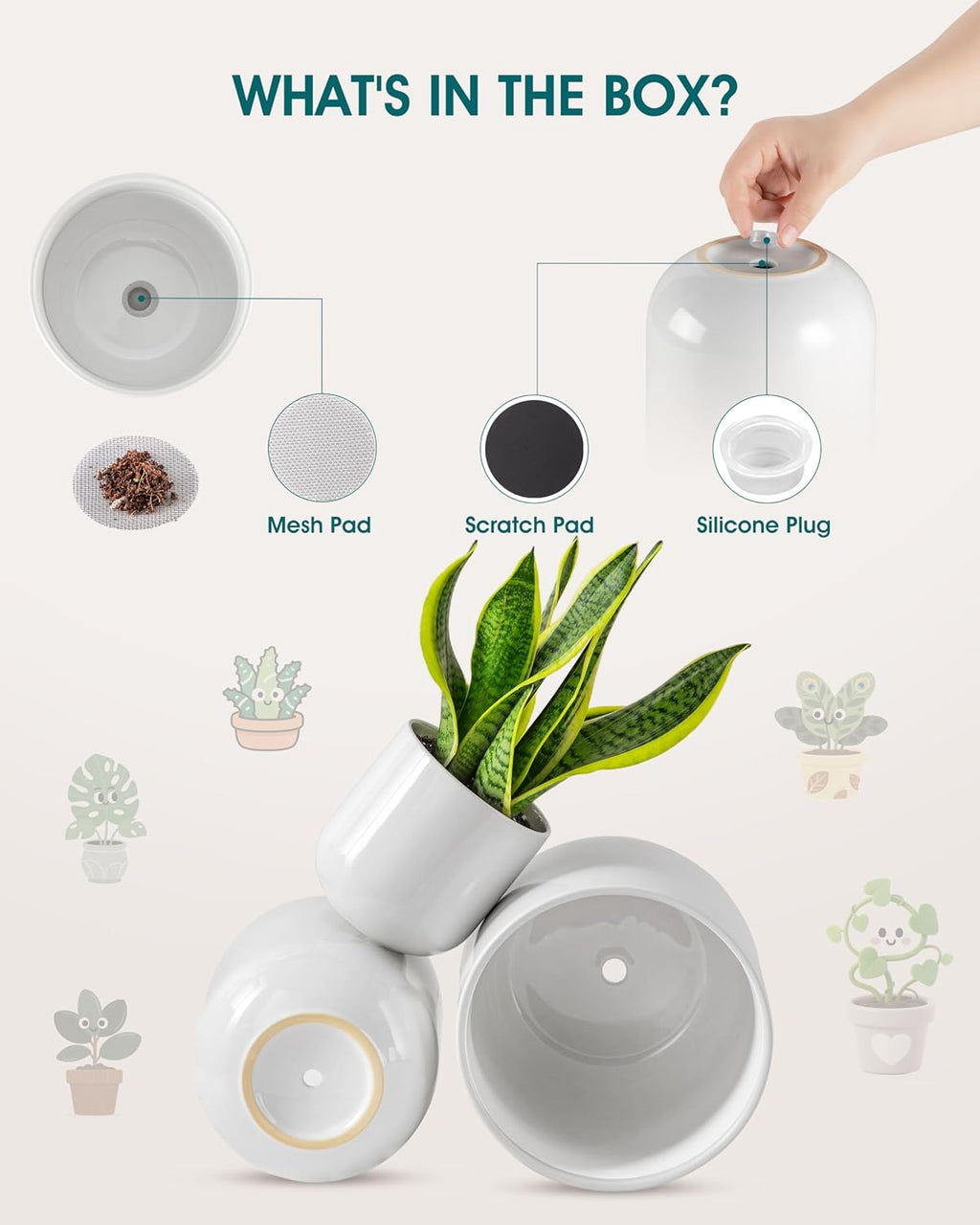 vancasso 6+8+10 inches Ceramic Plant Pots, Set of 3, Planters with Drainage Hole, Flower Pots Planters Pots for Indoor